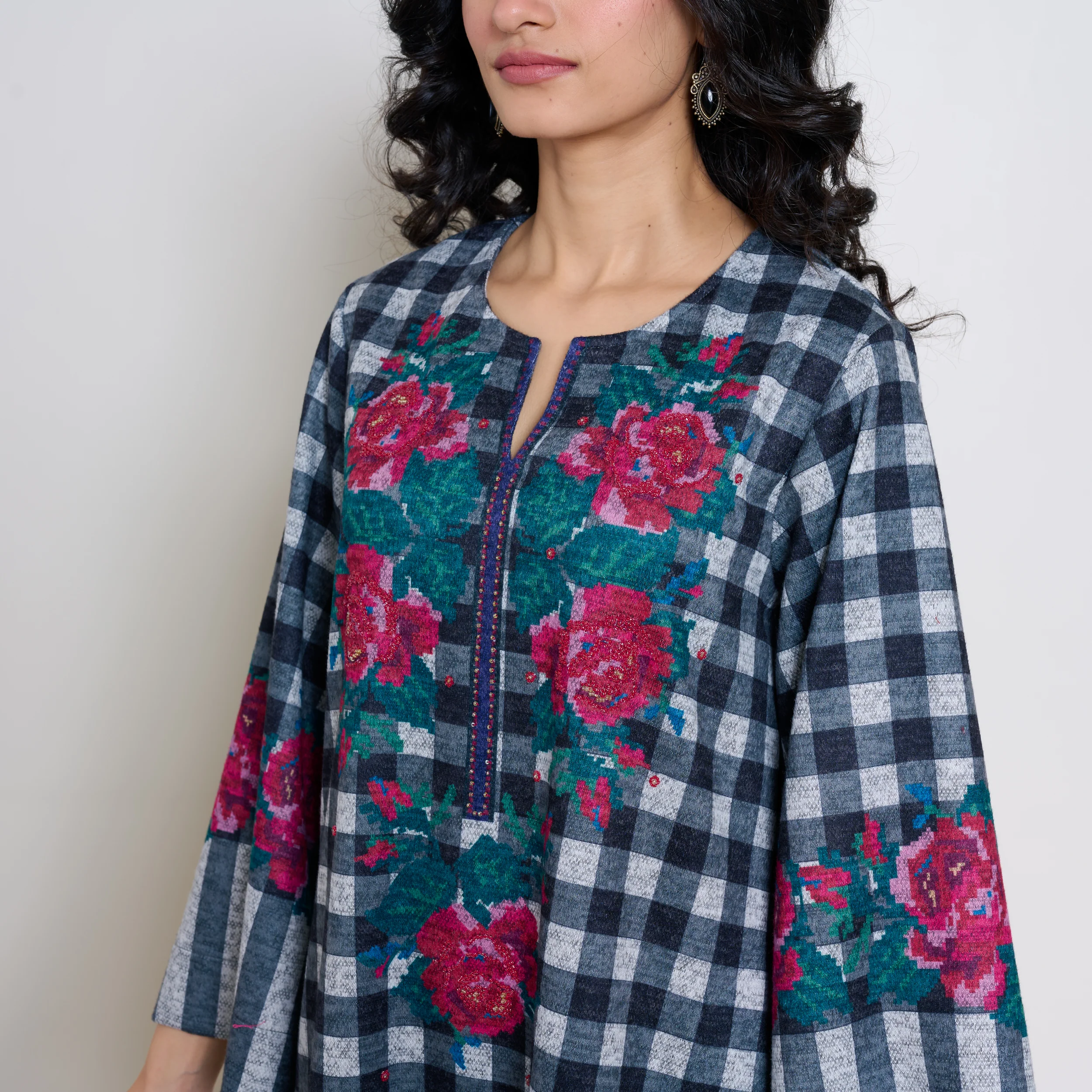 Evermore Woollen Hand Embroidered Kurta - Charcoal - Image 2