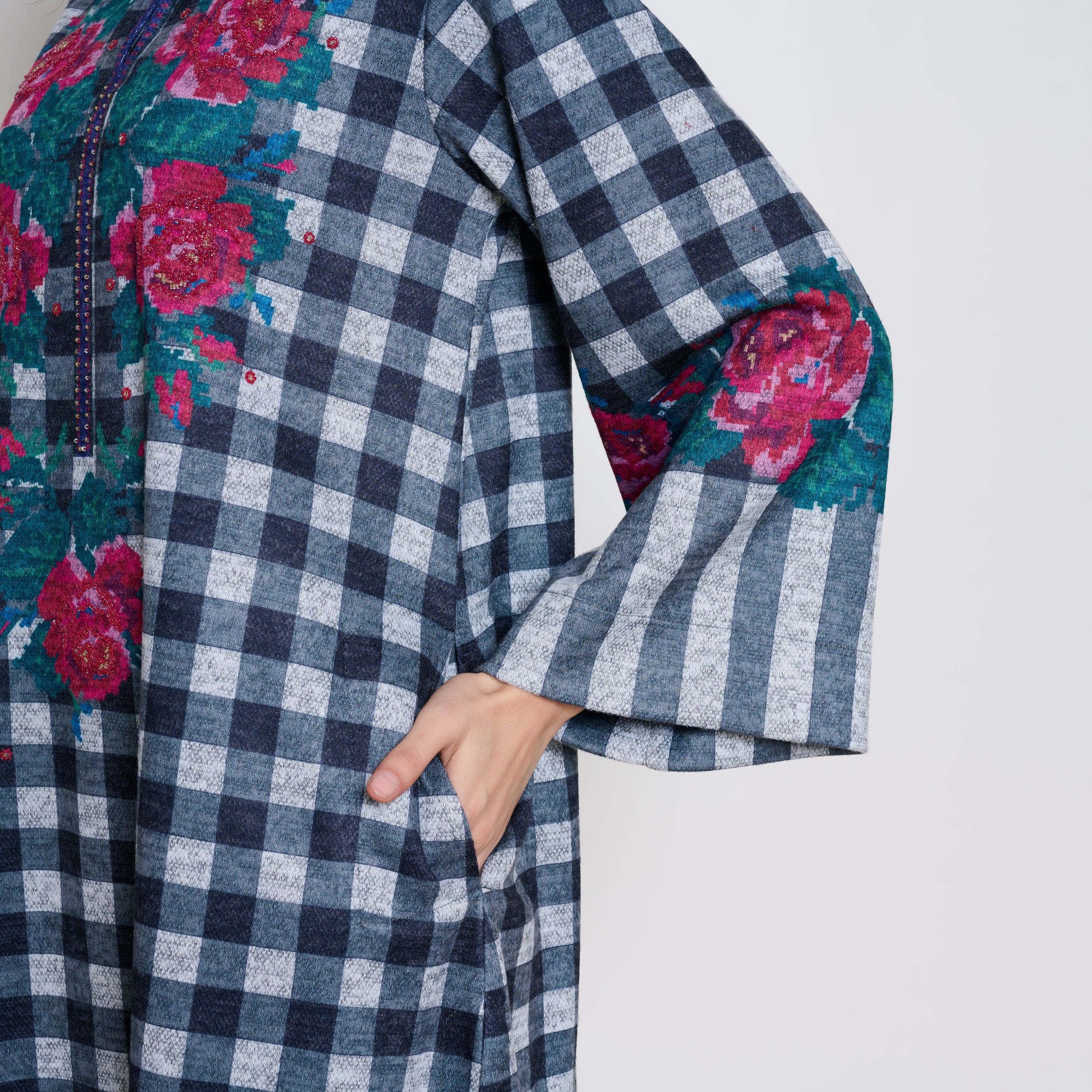 Evermore Woollen Hand Embroidered Kurta - Charcoal - Image 3