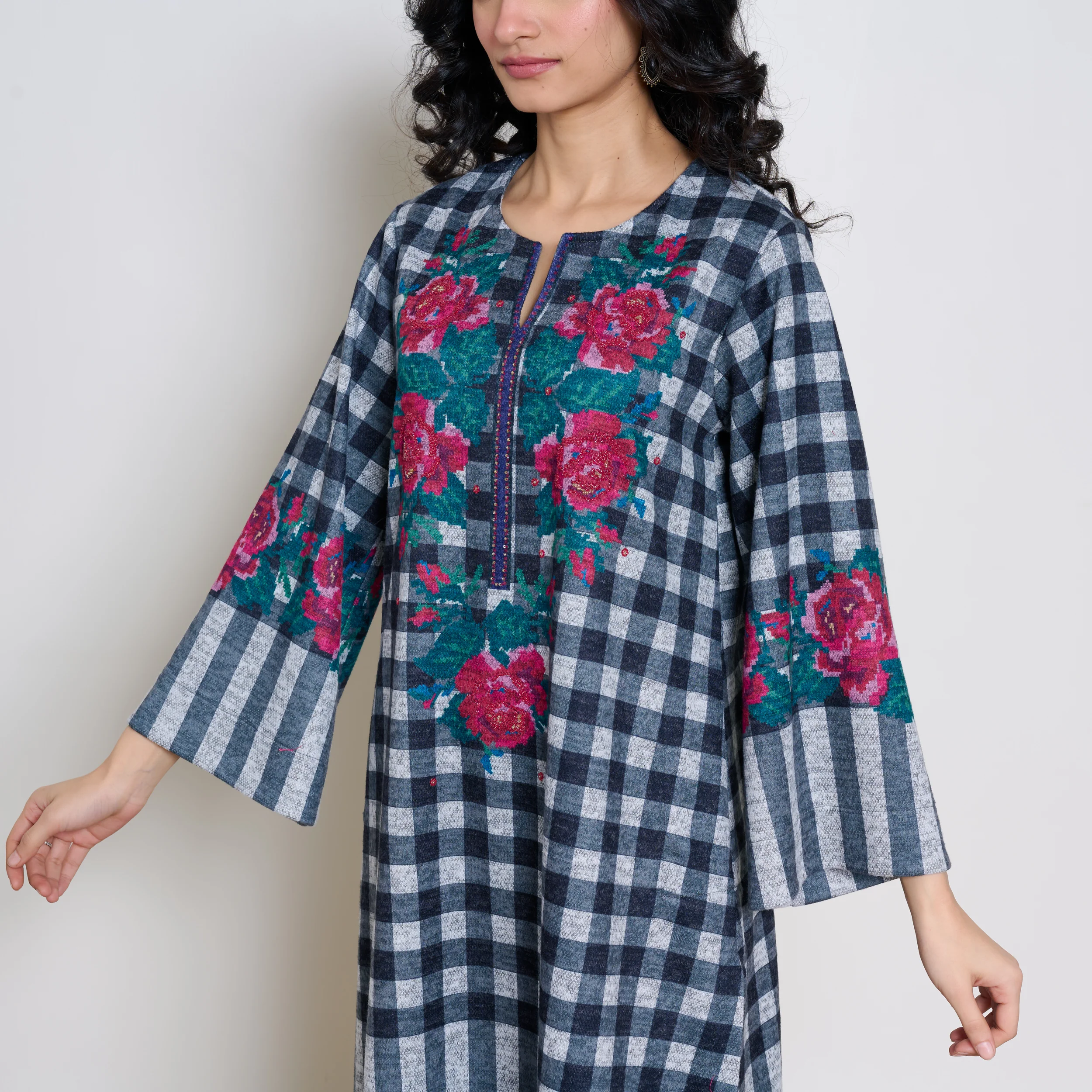 Evermore Woollen Hand Embroidered Kurta - Charcoal - Image 8