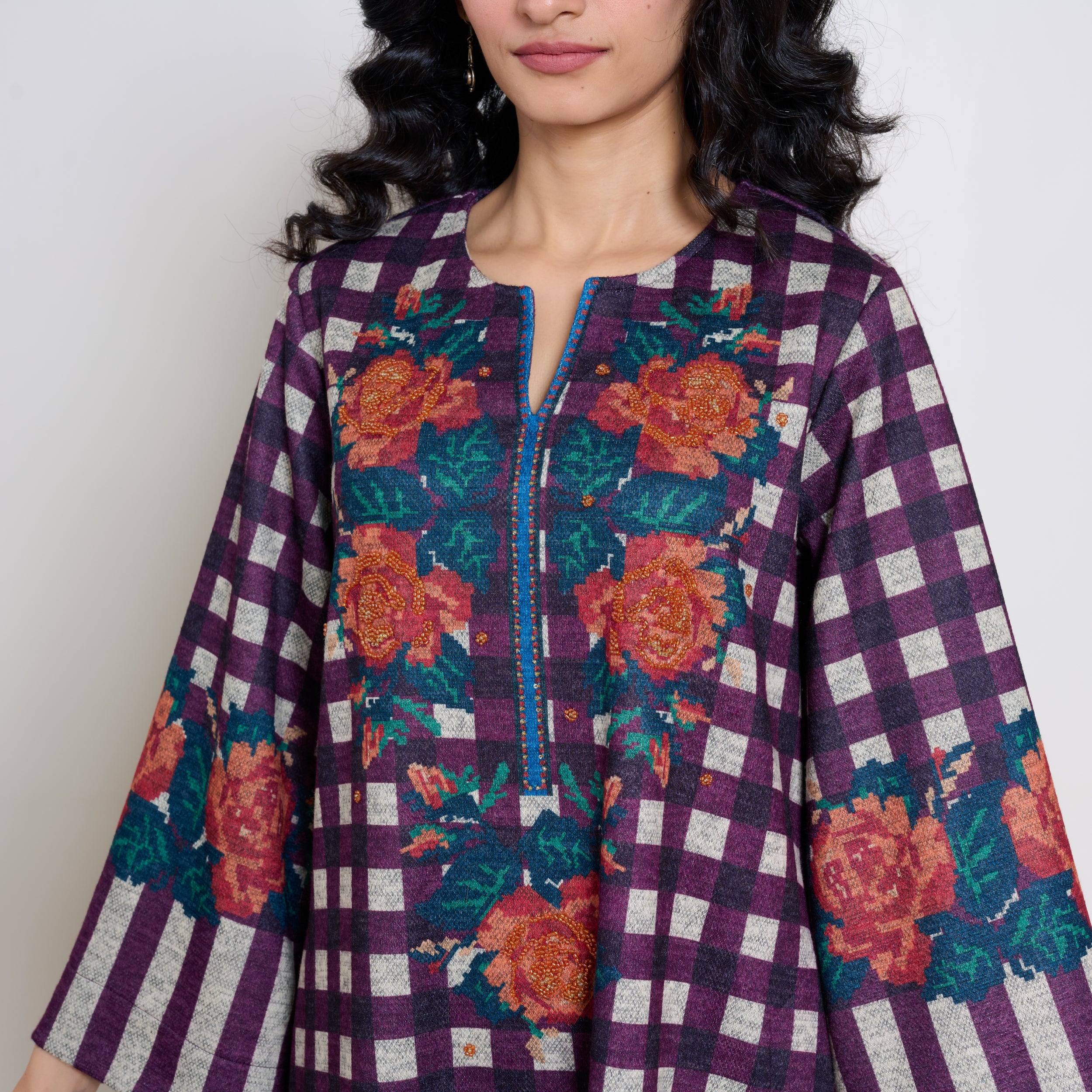 Evermore Woollen Hand Embroidered Kurta - Cherry Lacquer - Image 2