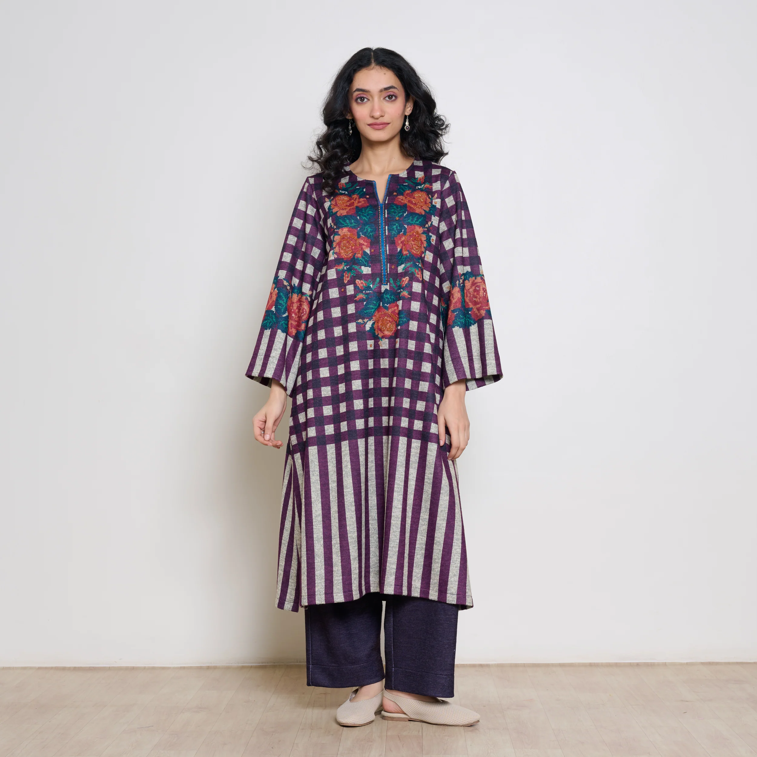 Evermore Woollen Hand Embroidered Kurta - Cherry Lacquer - Image 6