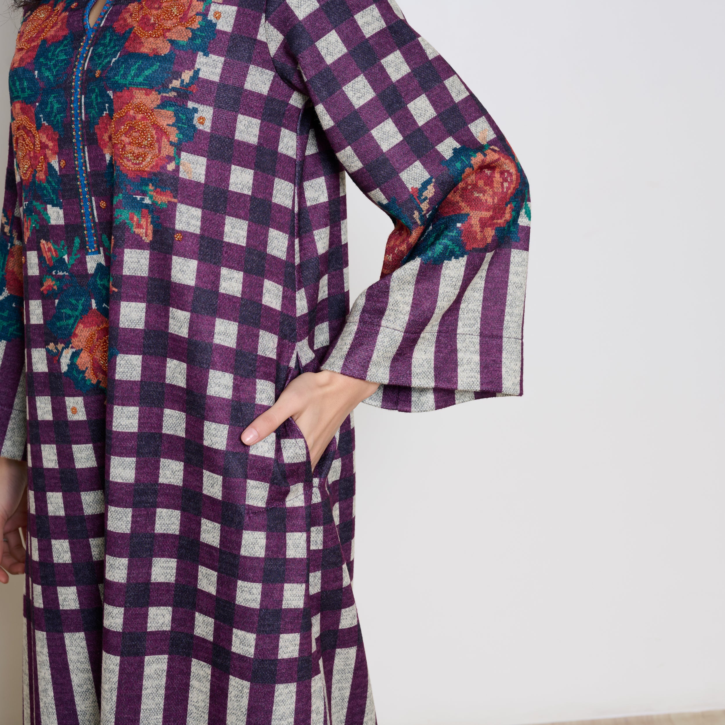 Evermore Woollen Hand Embroidered Kurta Set - Cherry Lacquer - Image 5