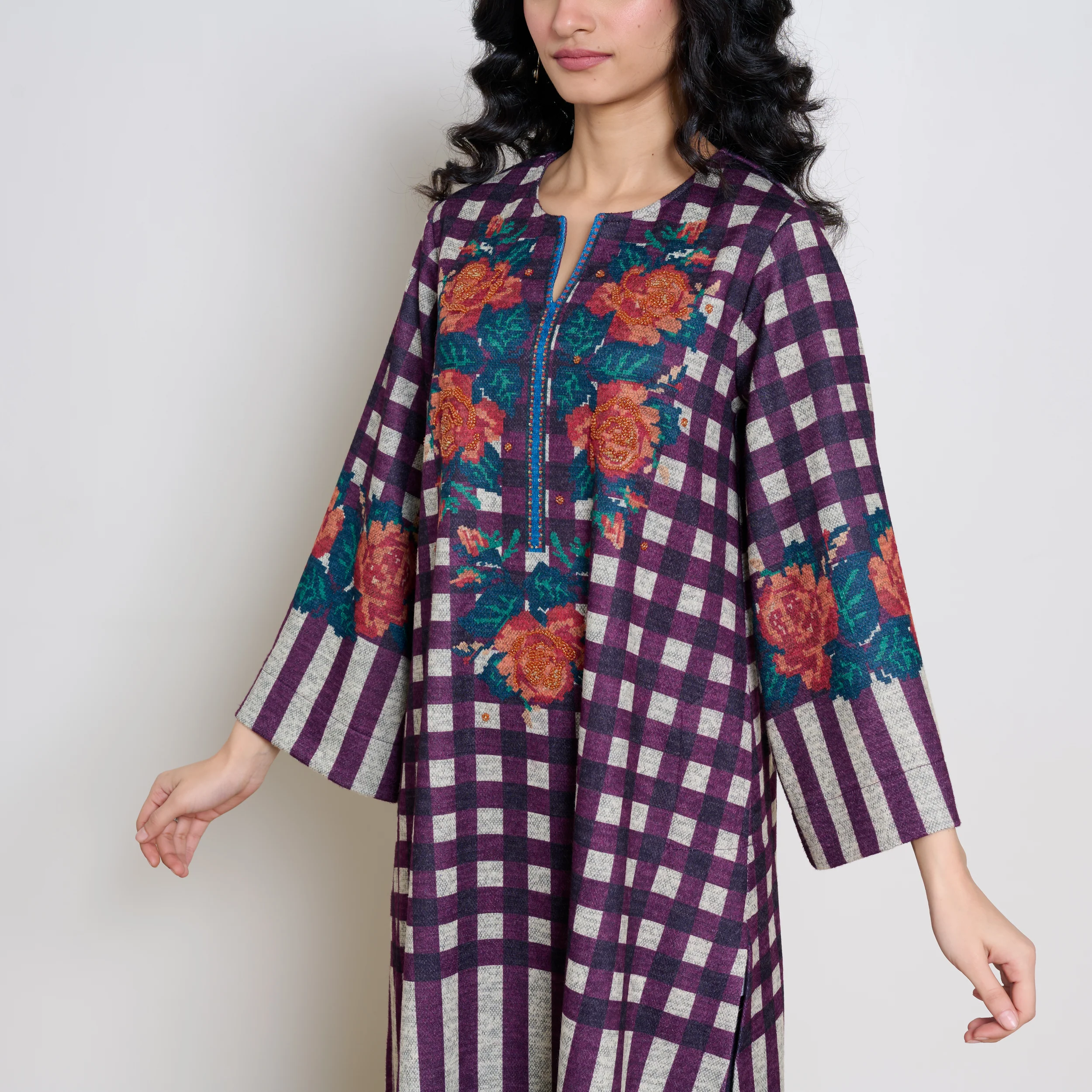 Evermore Woollen Hand Embroidered Kurta Set - Cherry Lacquer - Image 8