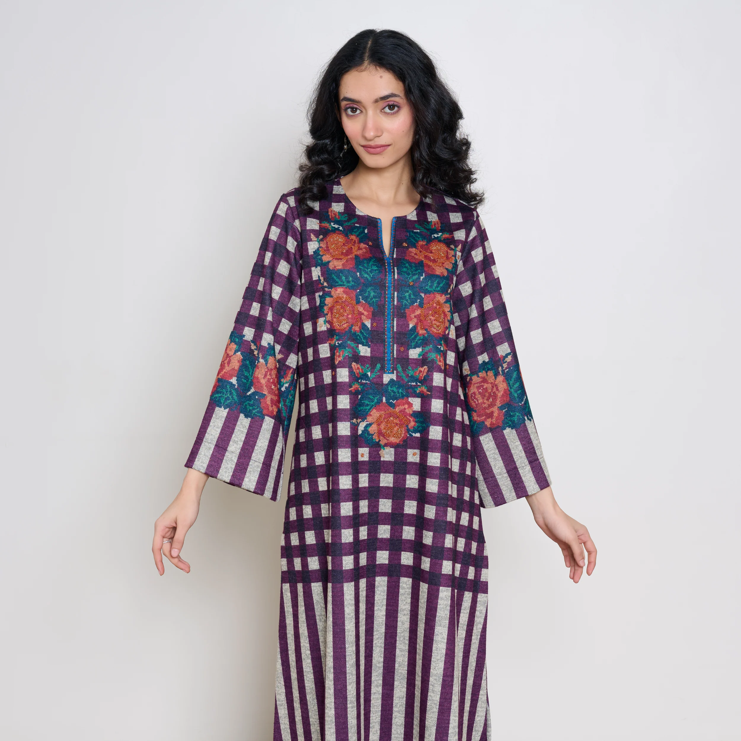 Evermore Woollen Hand Embroidered Kurta Set - Cherry Lacquer - Image 9