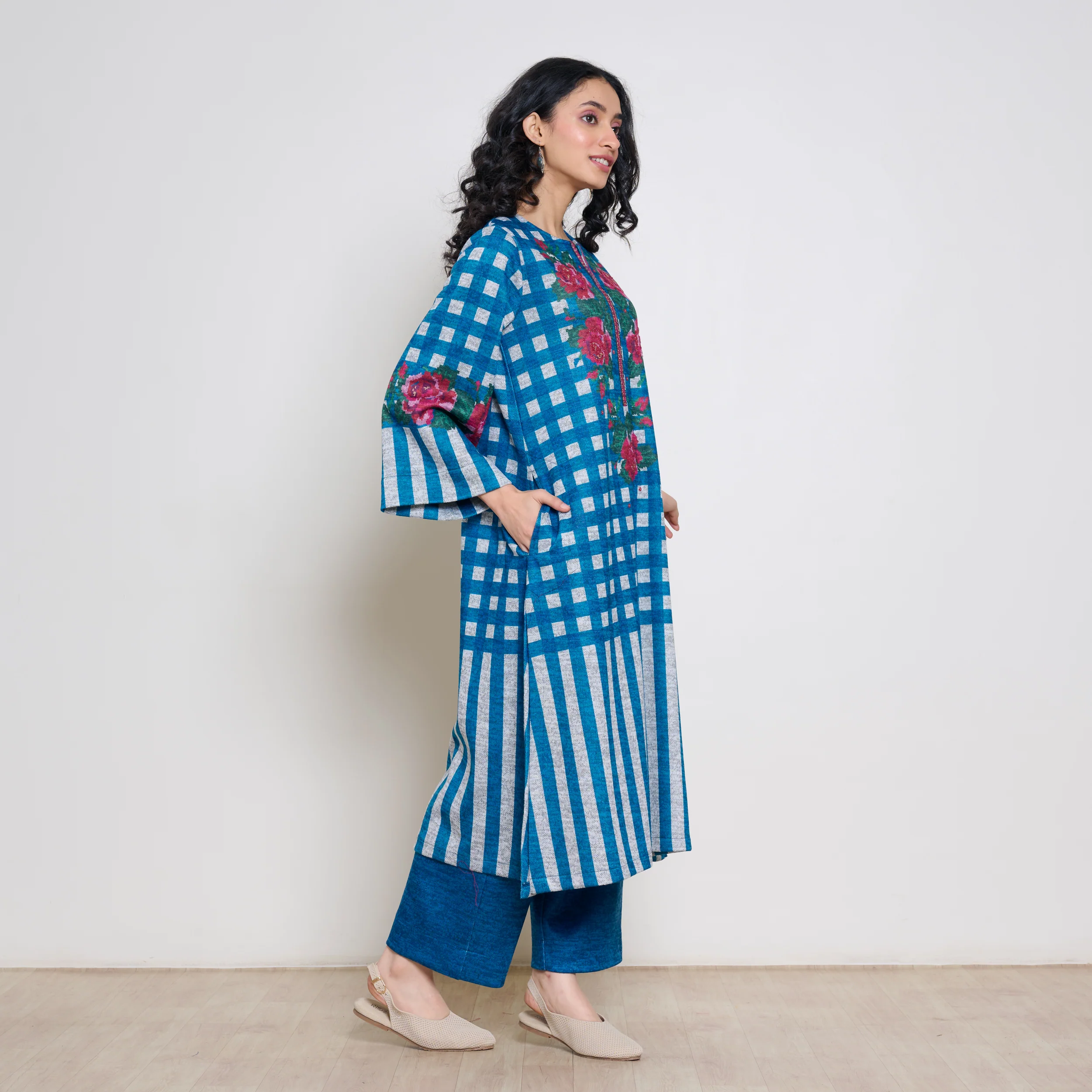 Evermore Woollen Hand Embroidered Kurta Set - Transformative Teal - Image 6