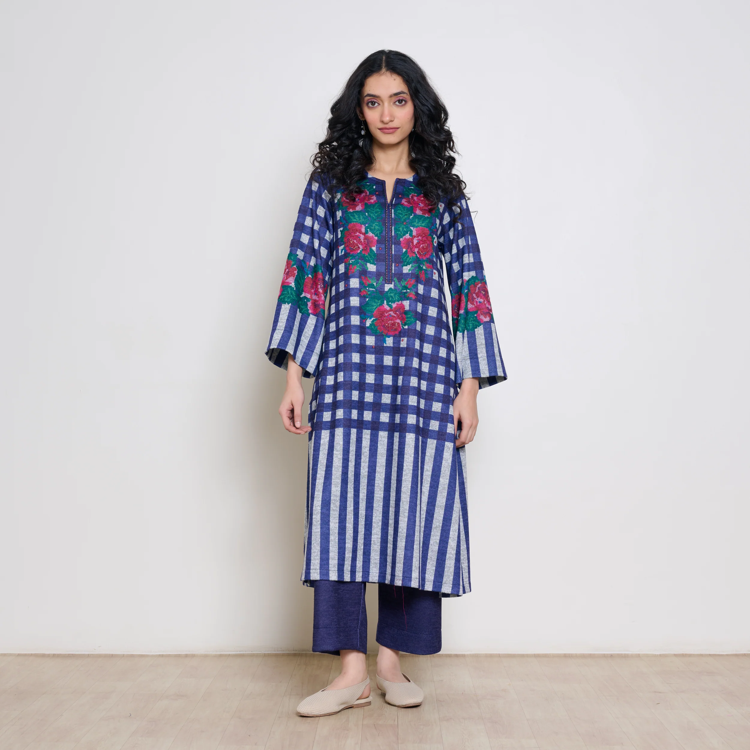 Evermore Woollen Hand Embroidered Kurta Set - Violet