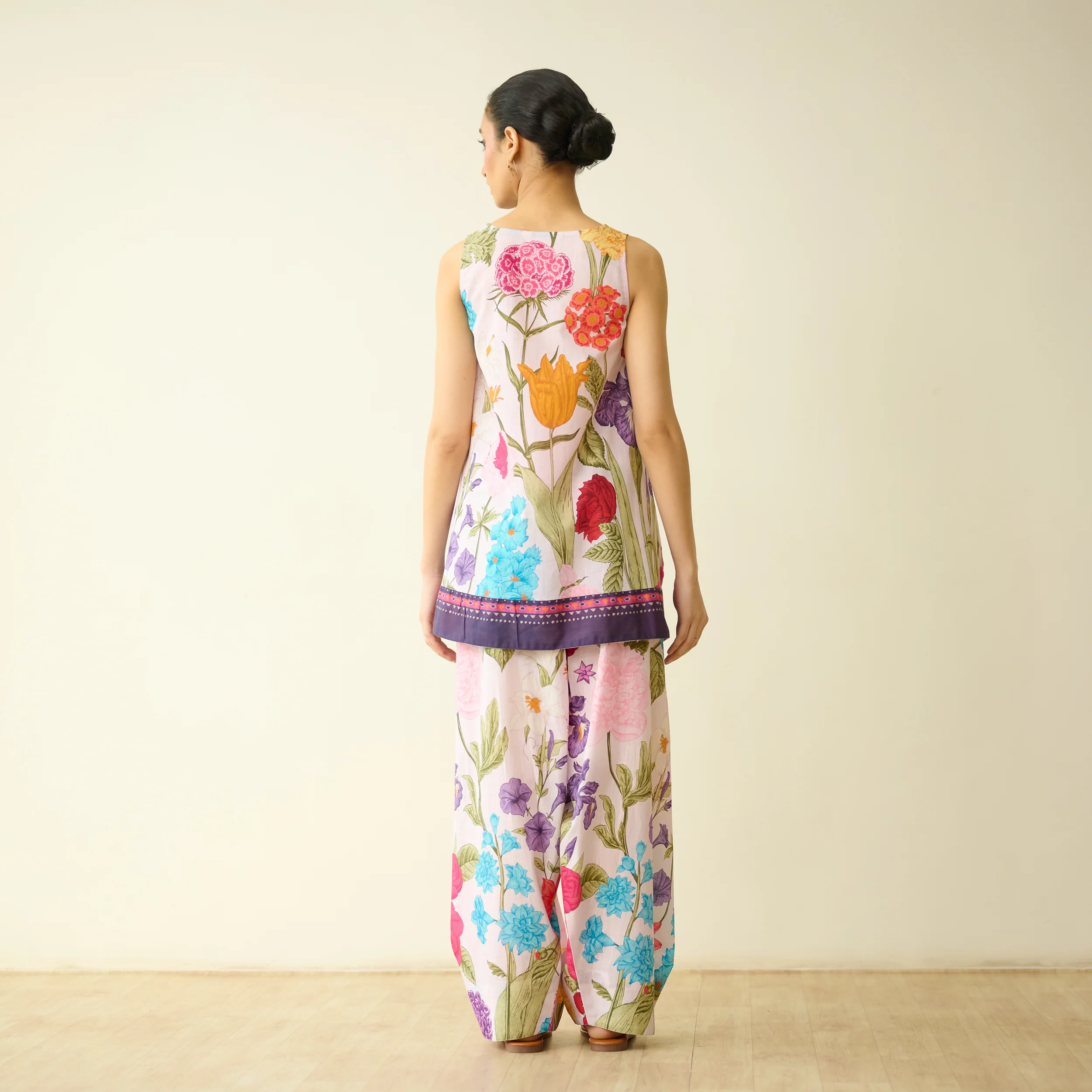 Flower Garden Slub Cotton Farsi Coord Set - Soft Pink - Image 8