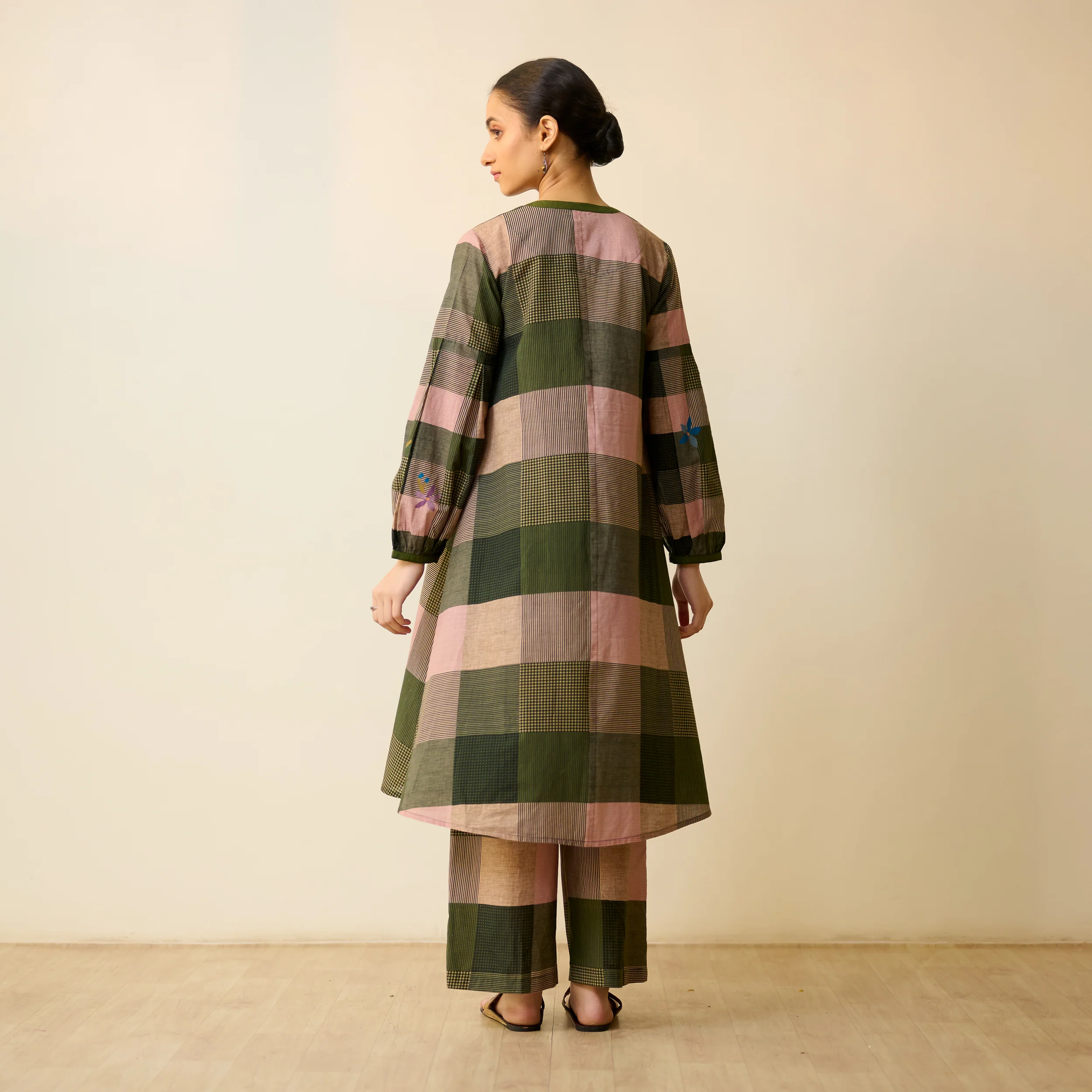 Garden Flora Fine Slub Cotton Kurta Set - Moss Green and Hues - Image 7
