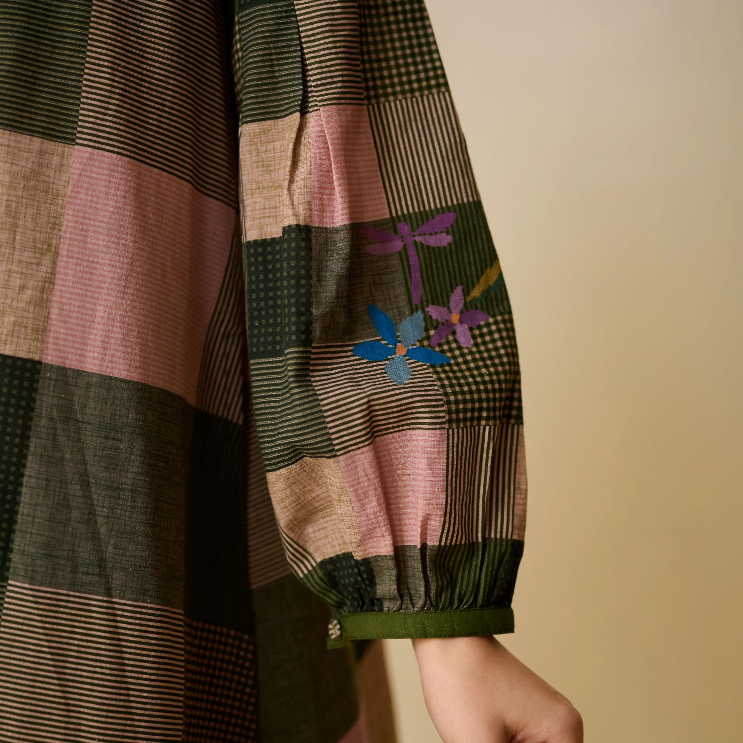 Garden Flora Fine Slub Cotton Kurta Set - Moss Green and Hues - Image 8