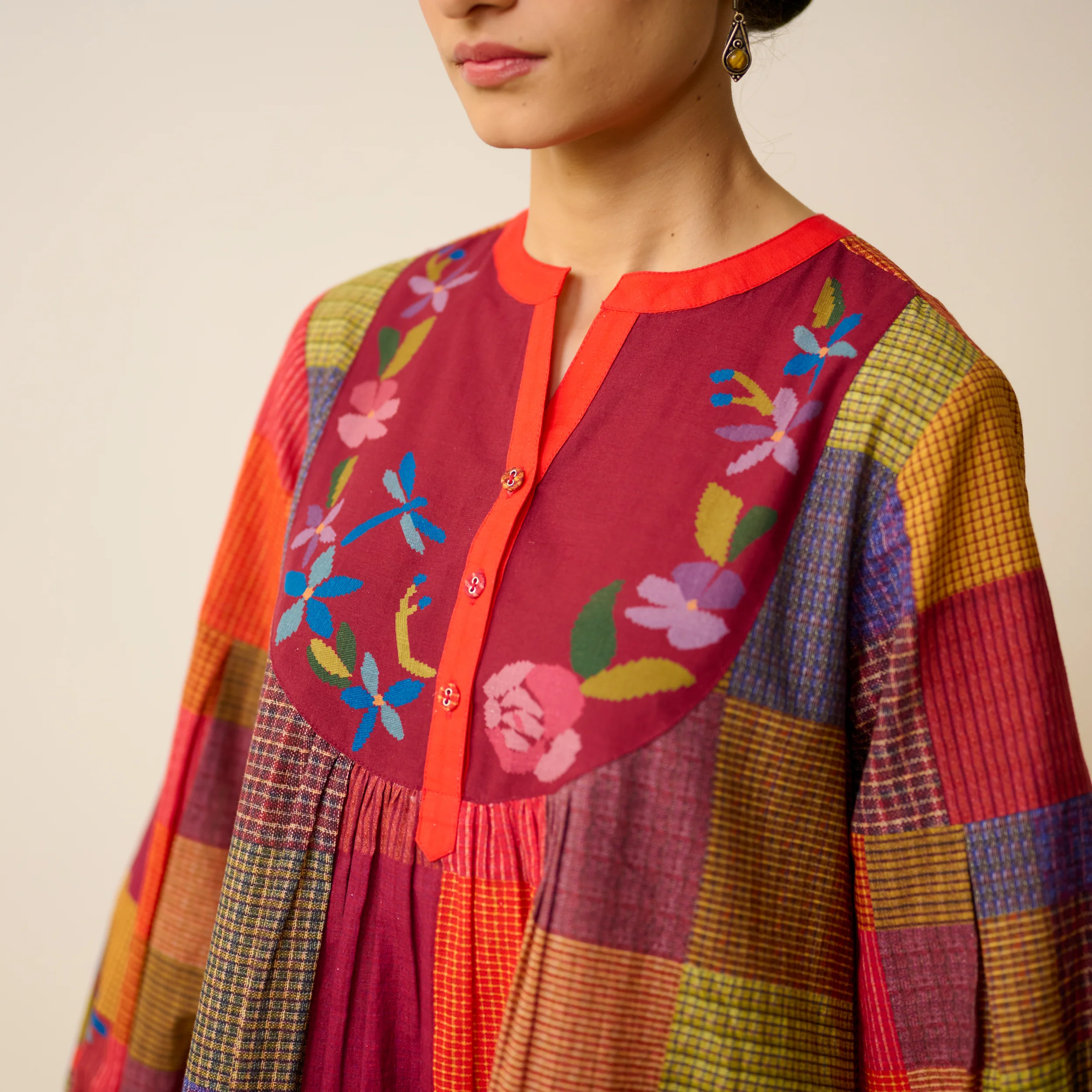 Garden Flora Fine Slub Cotton Kurta Set - Multicolour - Image 4