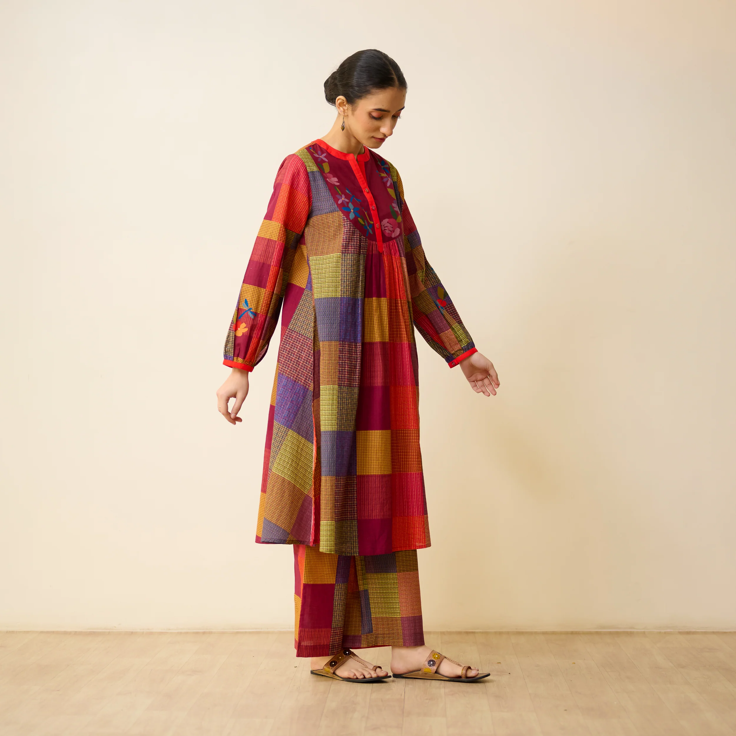 Garden Flora Fine Slub Cotton Kurta Set - Multicolour - Image 6