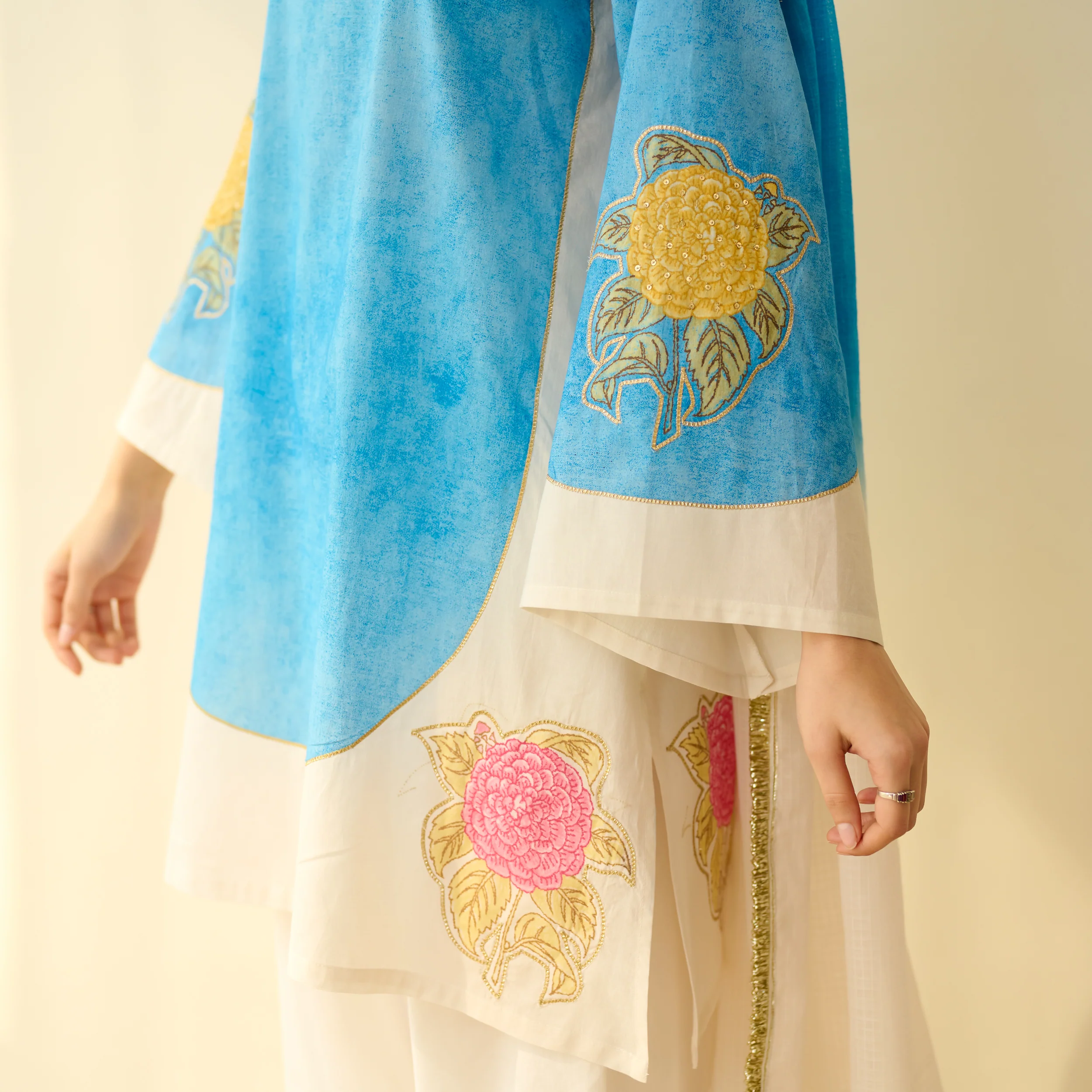 Gulabo Semi Festive Mulmul Cotton Salwar Set with Dupatta - Asmani Blue - Image 3
