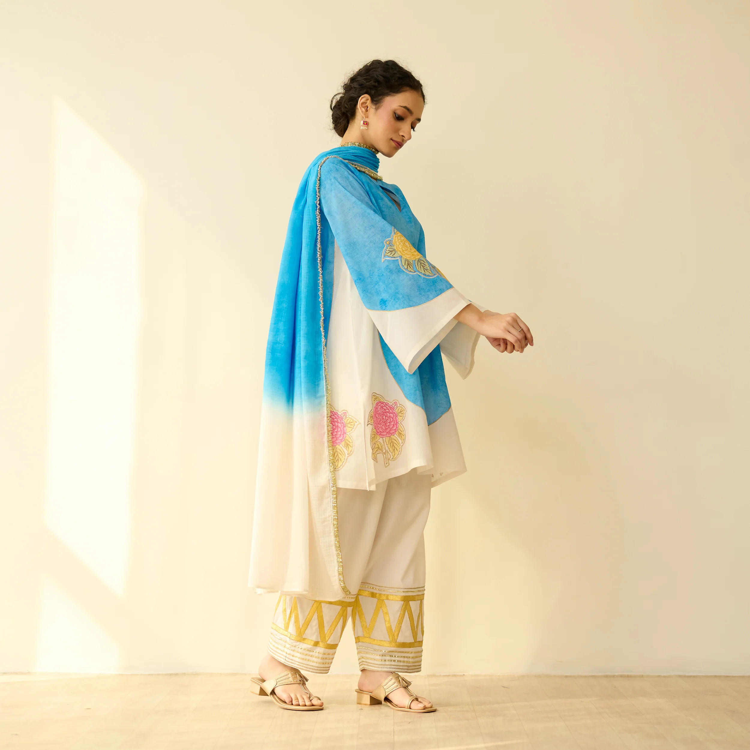 Gulabo Semi Festive Mulmul Cotton Salwar Set with Dupatta - Asmani Blue - Image 8
