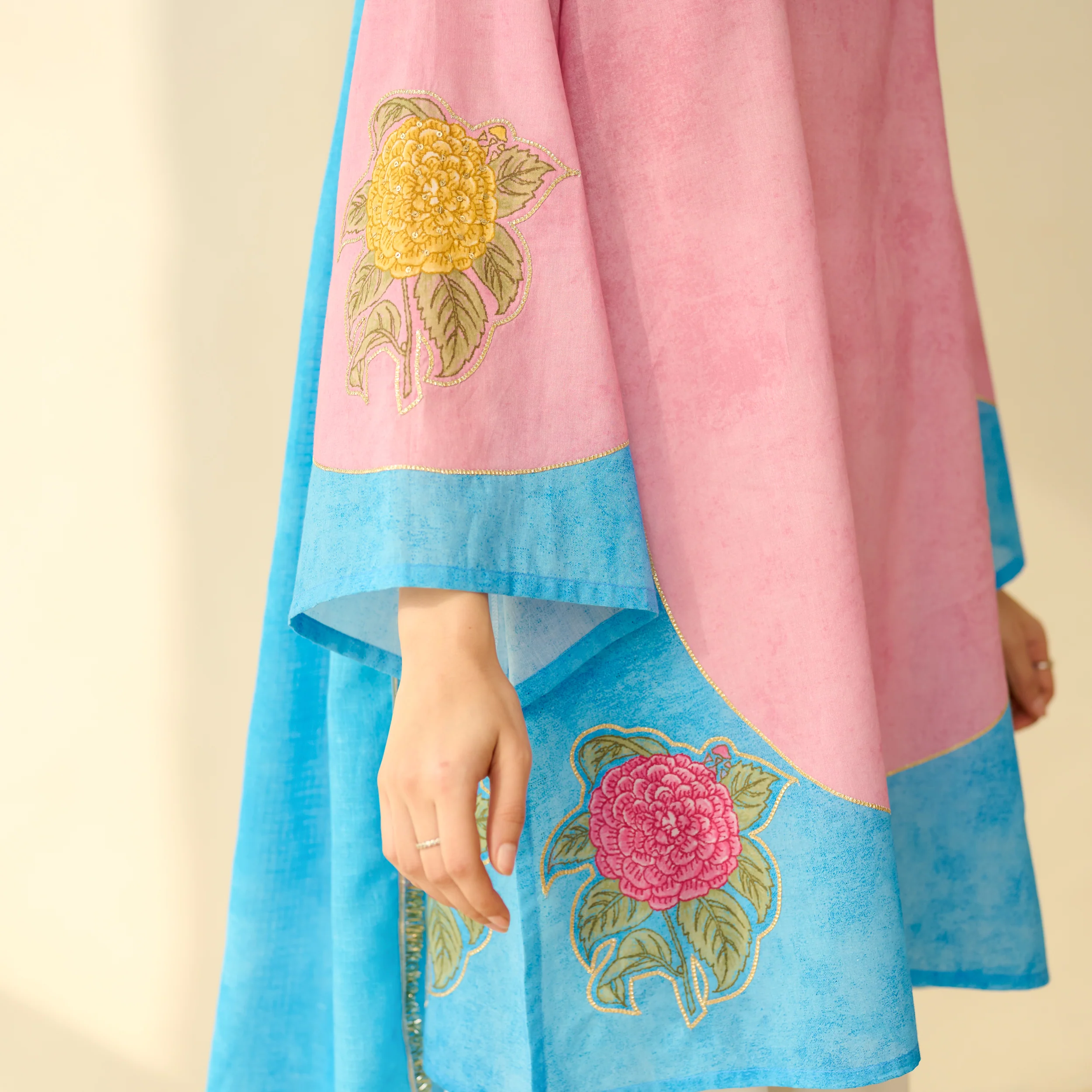 Gulabo Semi Festive Mulmul Cotton Salwar Set with Dupatta - Asmani Blue & Makhmali Pink - Image 3