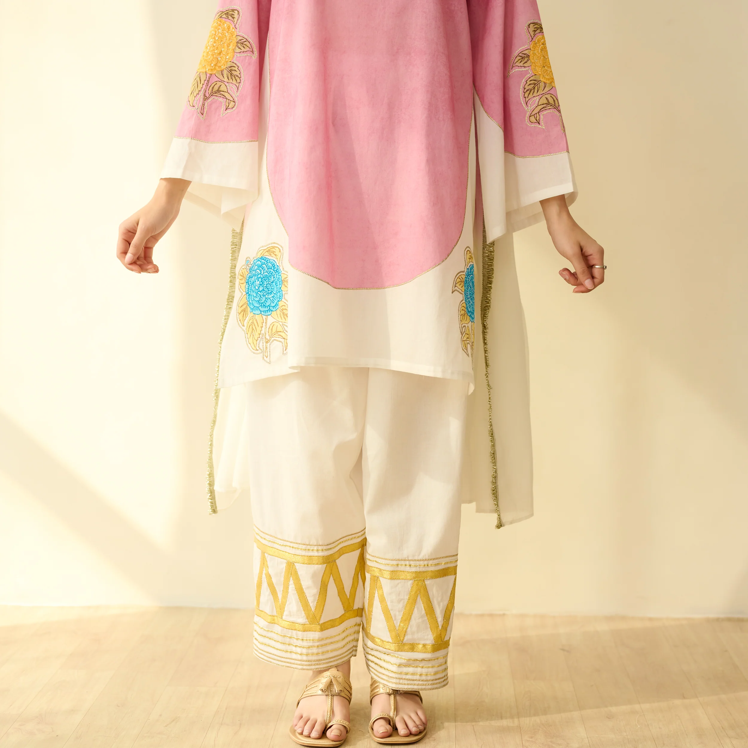 Gulabo Semi Festive Mulmul Cotton Salwar Set with Dupatta - Makhmali Pink - Image 3
