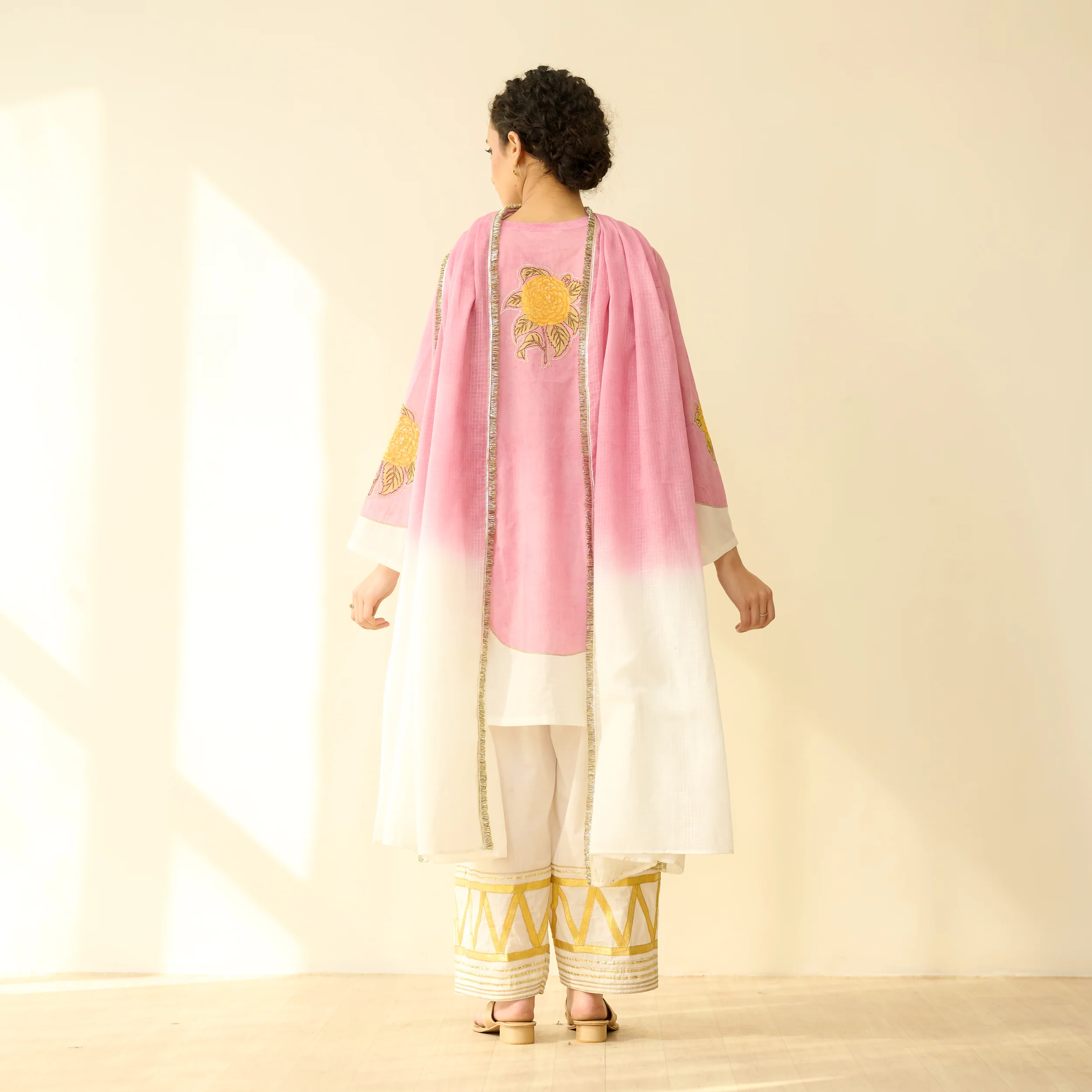 Gulabo Semi Festive Mulmul Cotton Salwar Set with Dupatta - Makhmali Pink - Image 4