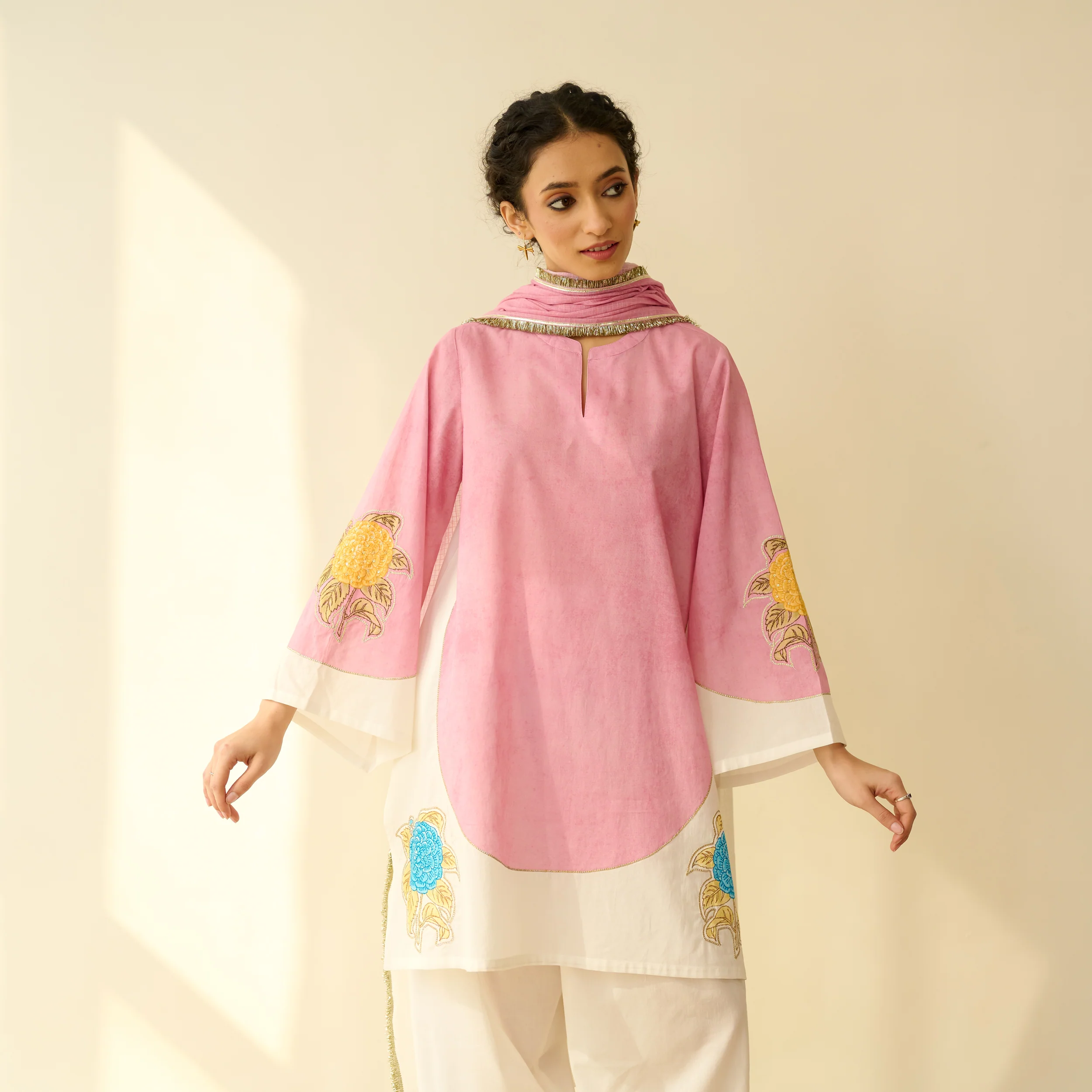 Gulabo Semi Festive Mulmul Cotton Salwar Set with Dupatta - Makhmali Pink - Image 6