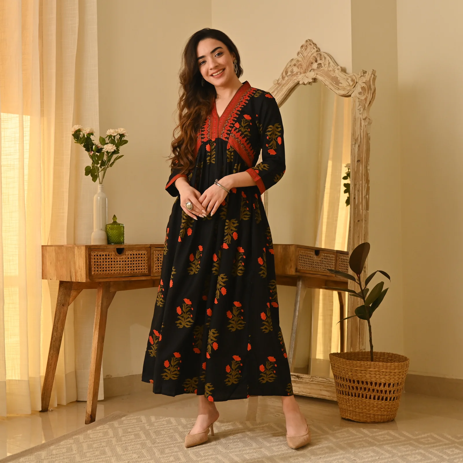 Gulbagh Black V Neck Dress - Image 3