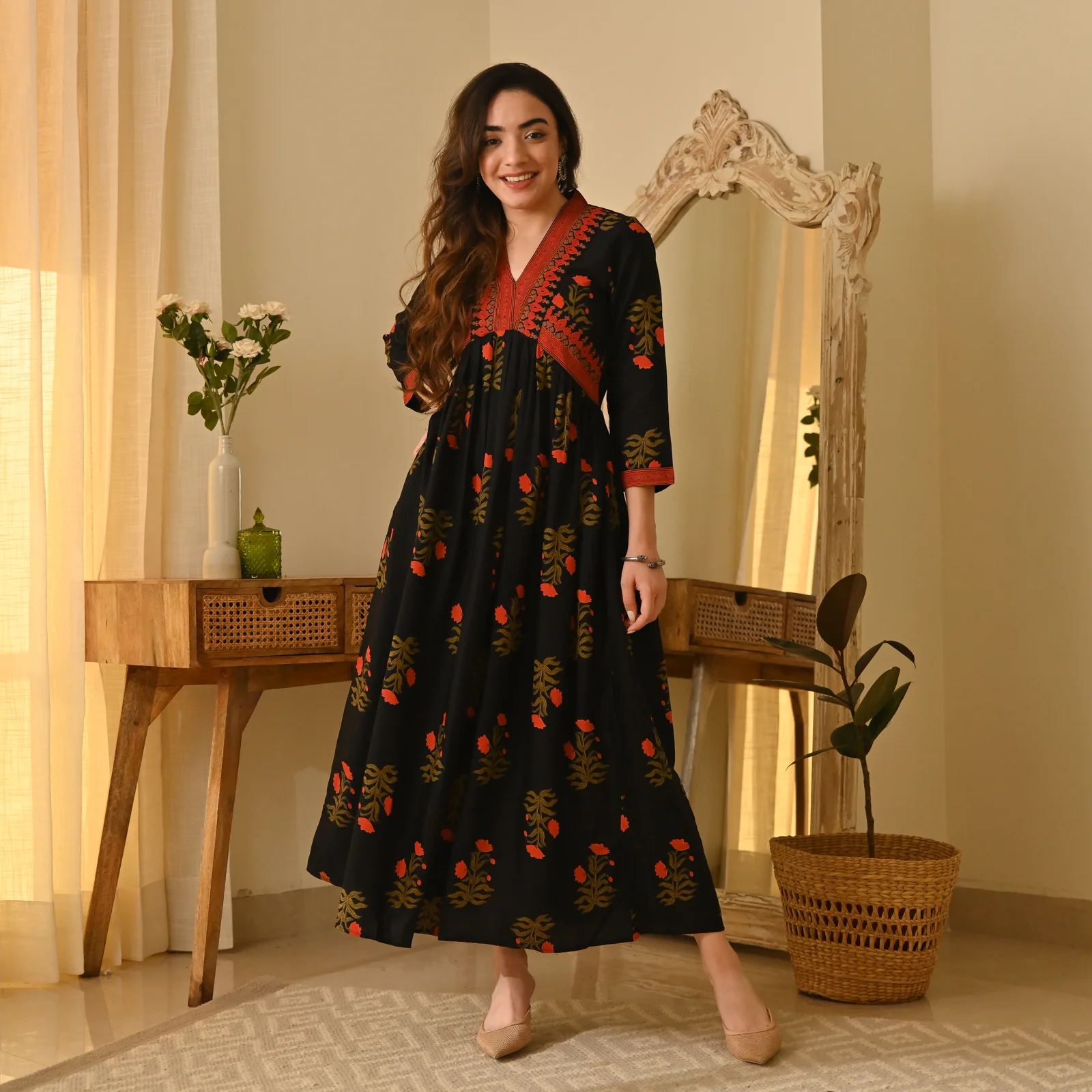 Gulbagh Black V Neck Dress - Image 4
