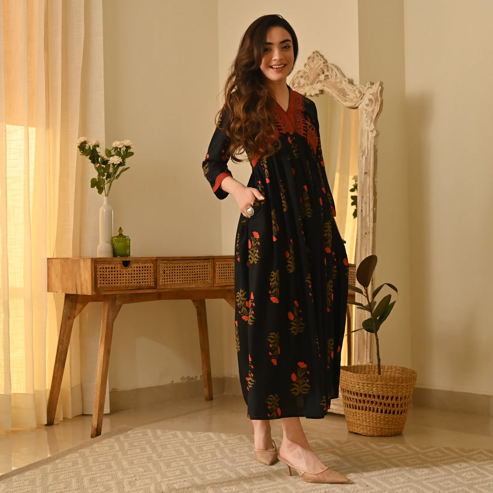 Gulbagh Black V Neck Dress - Image 5