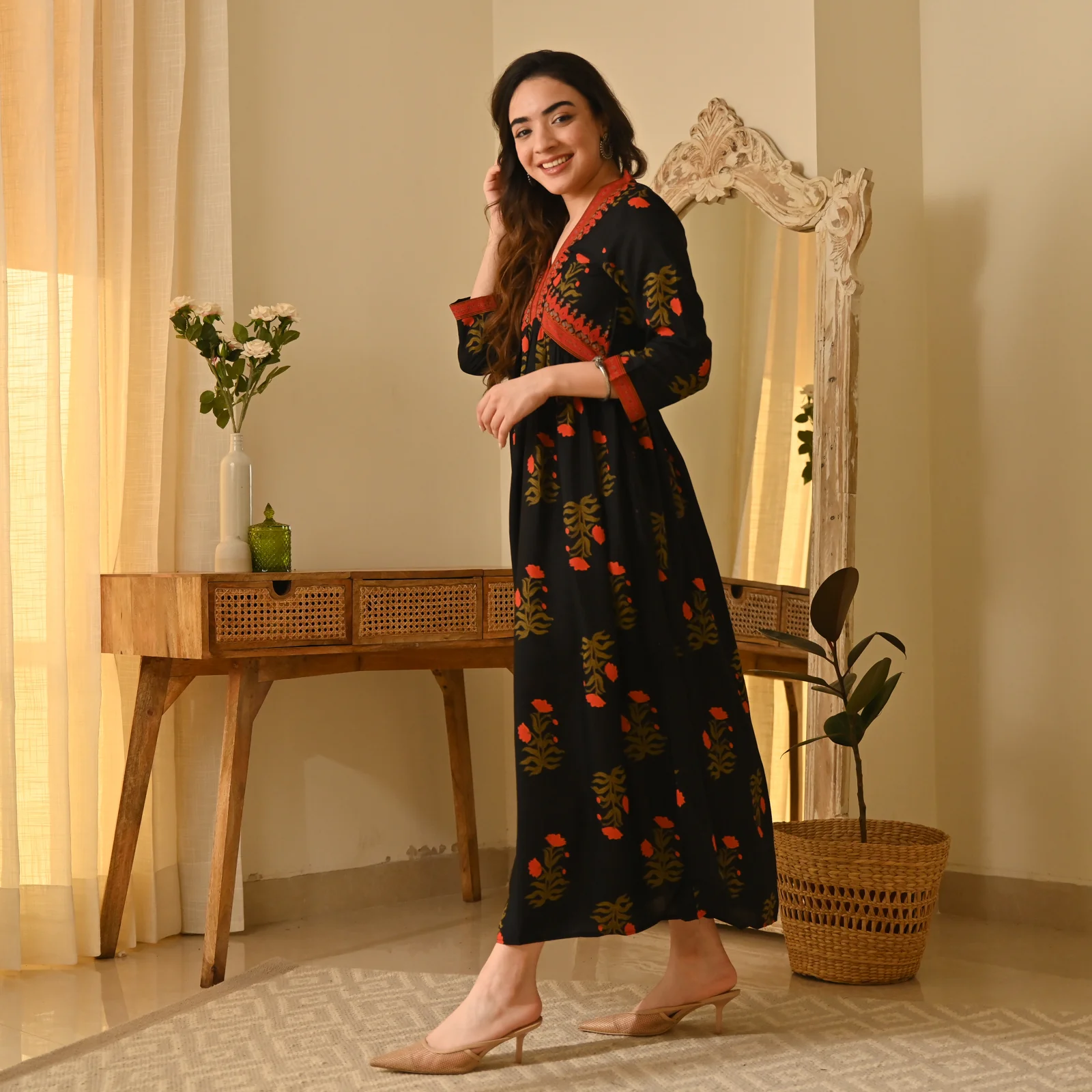 Gulbagh Black V Neck Dress - Image 6