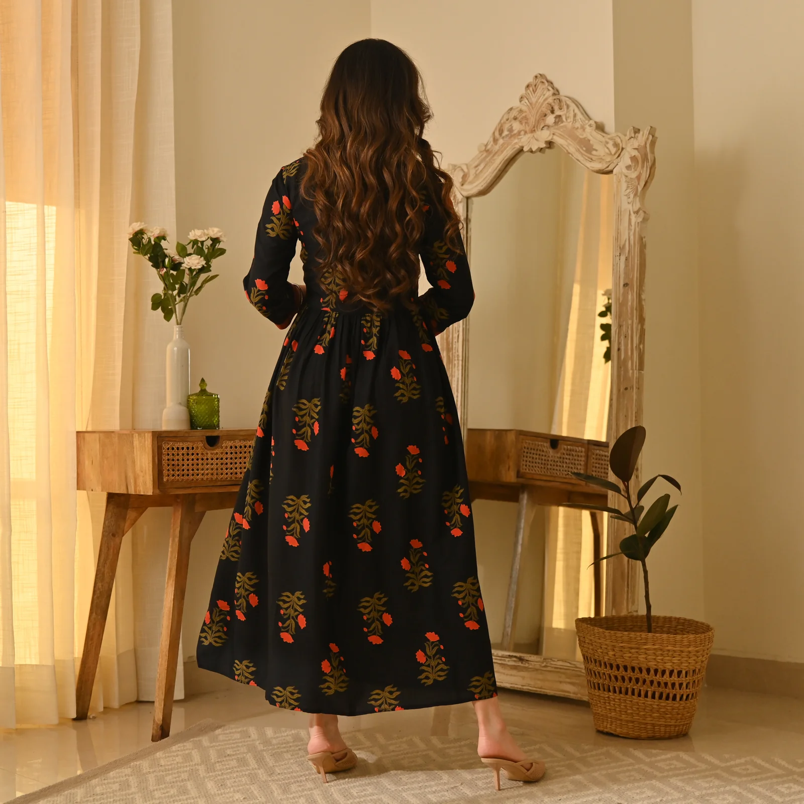 Gulbagh Black V Neck Dress - Image 7