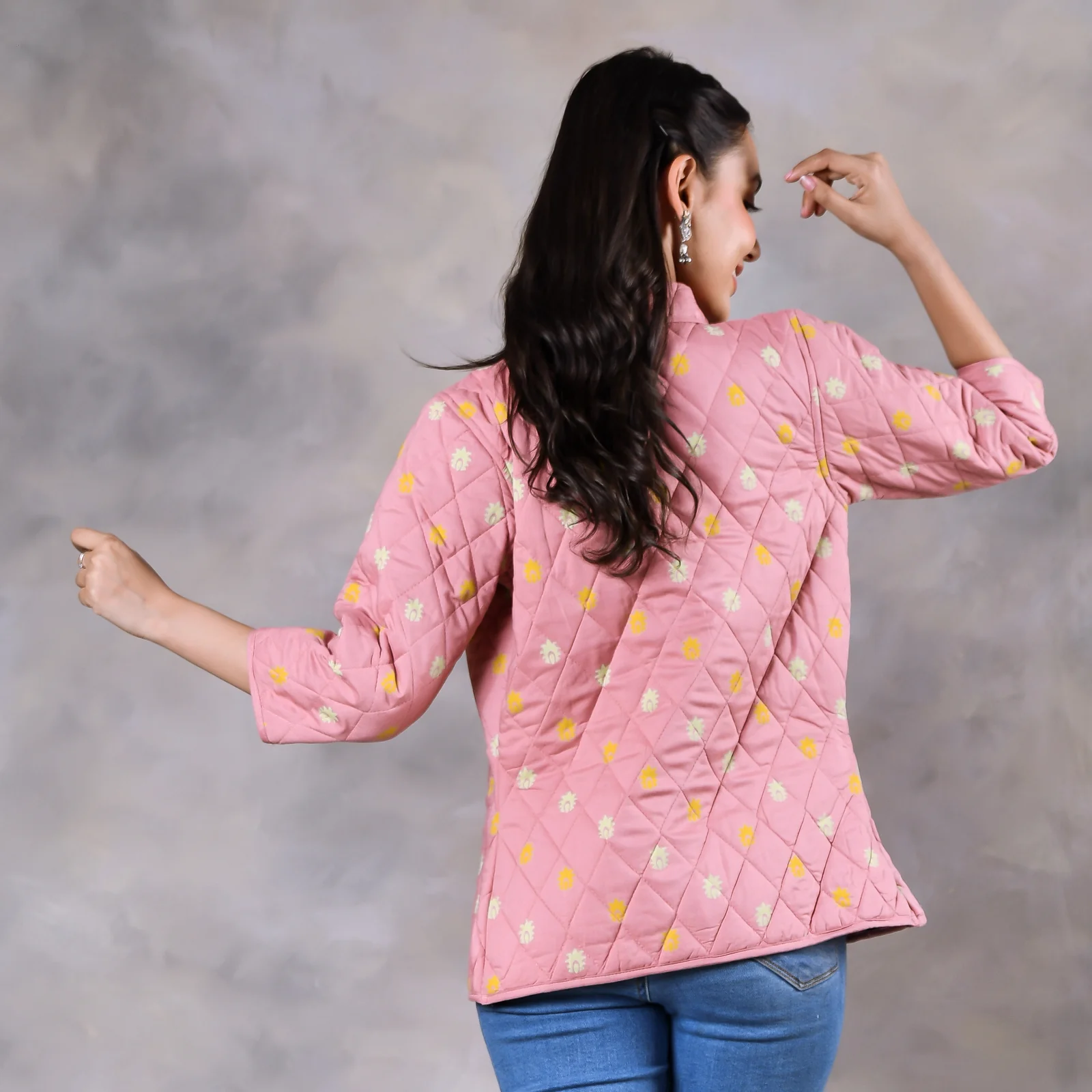 Gulmohar Baby Pink Quilted Jacket - Image 4