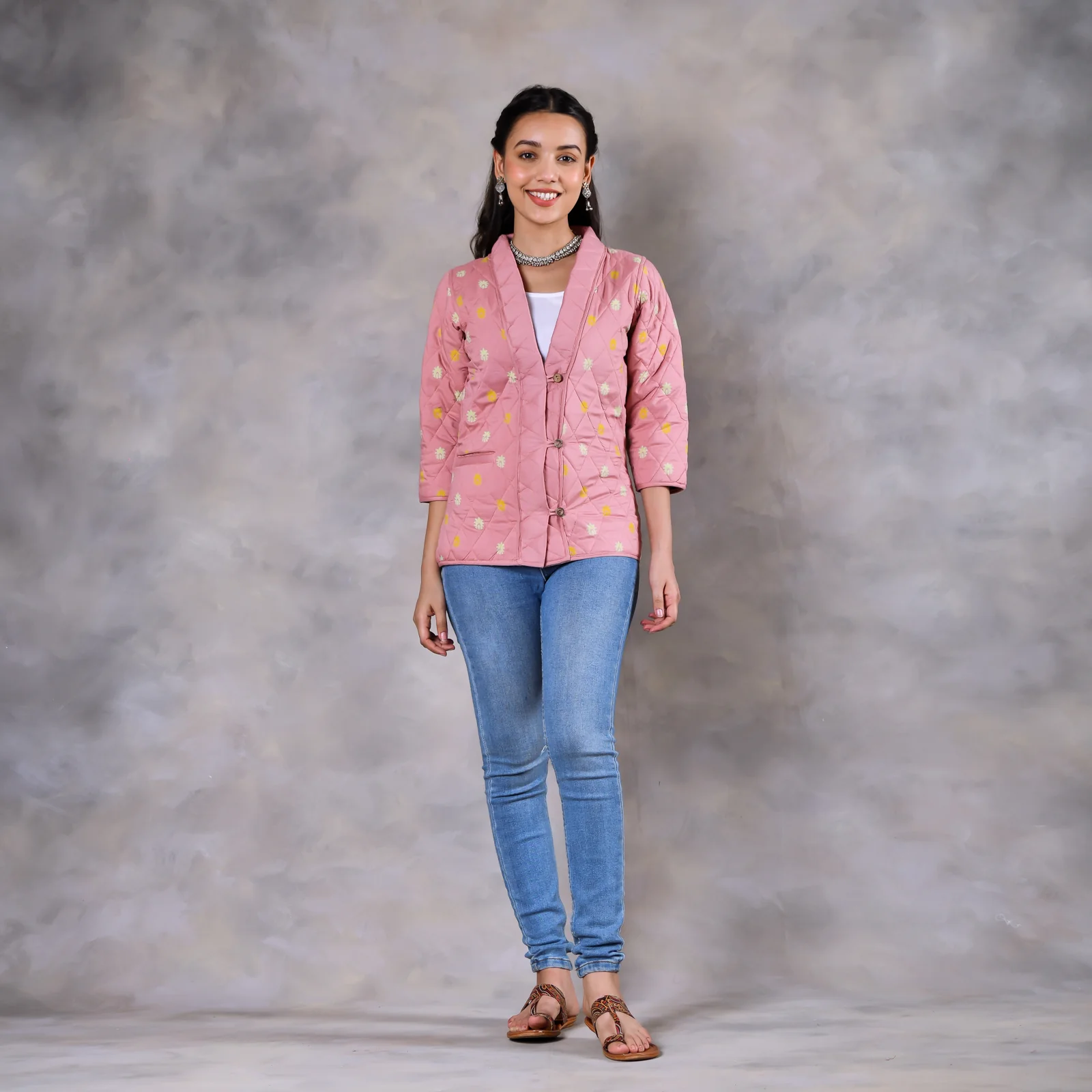 Gulmohar Baby Pink Quilted Jacket - Image 5