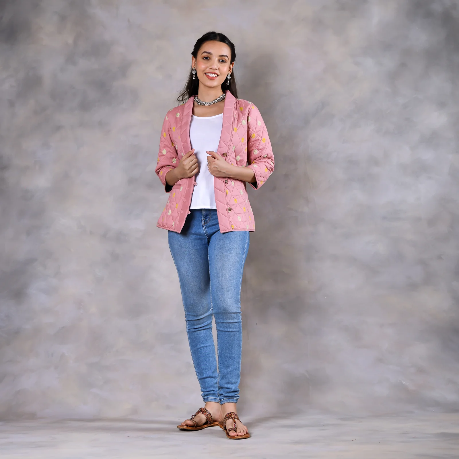 Gulmohar Baby Pink Quilted Jacket - Image 6