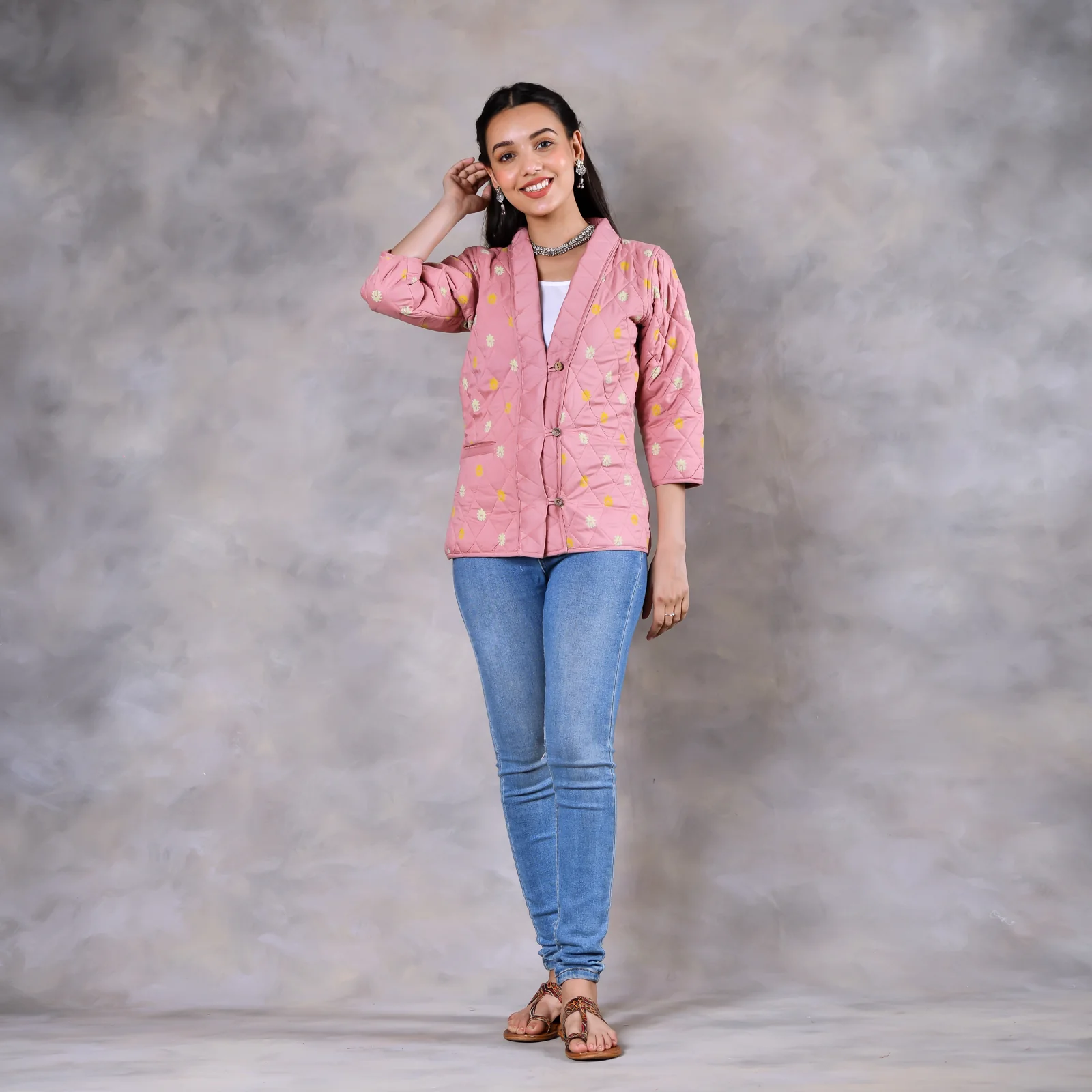Gulmohar Baby Pink Quilted Jacket - Image 7