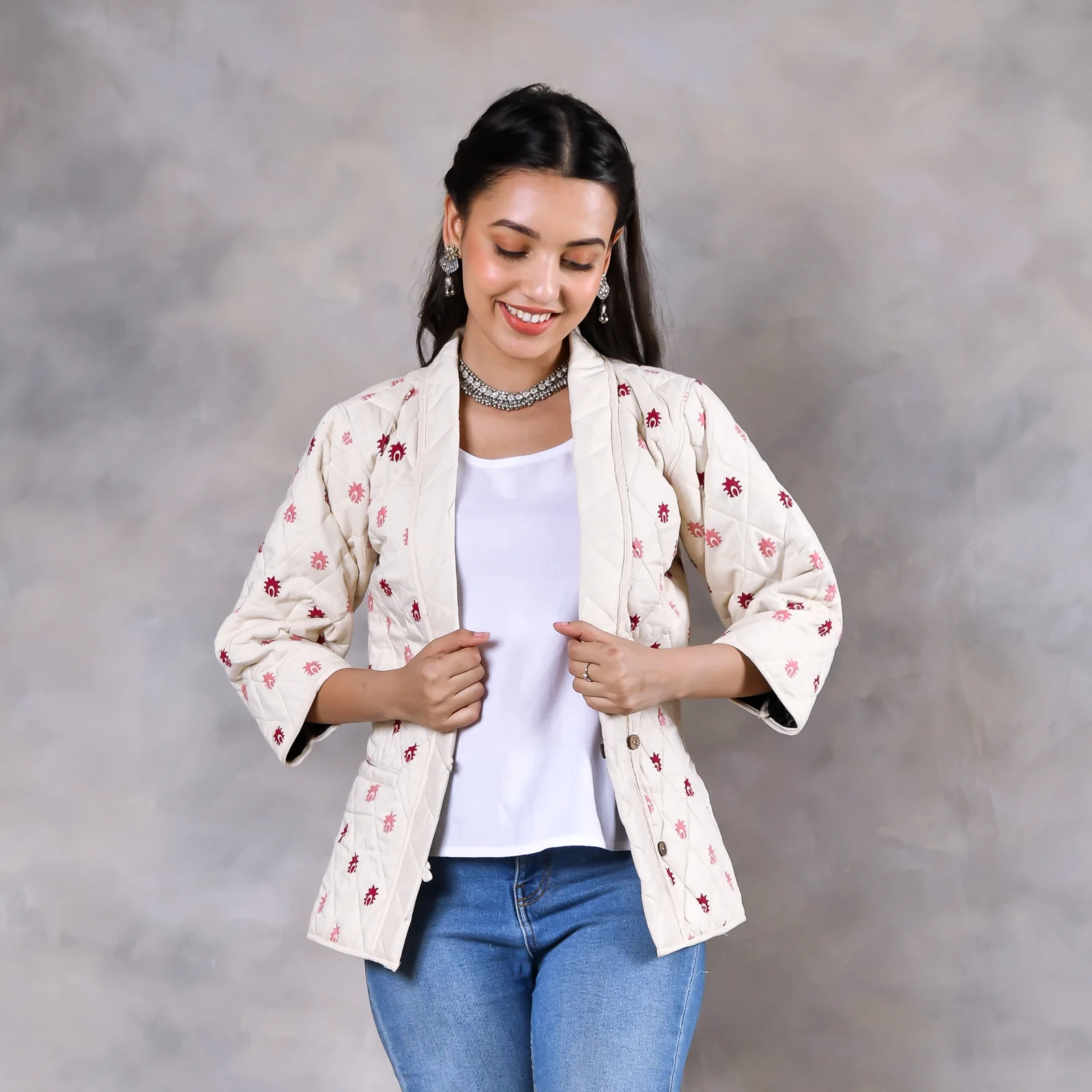 Gulmohar Off White Quilted Jacket - Image 3