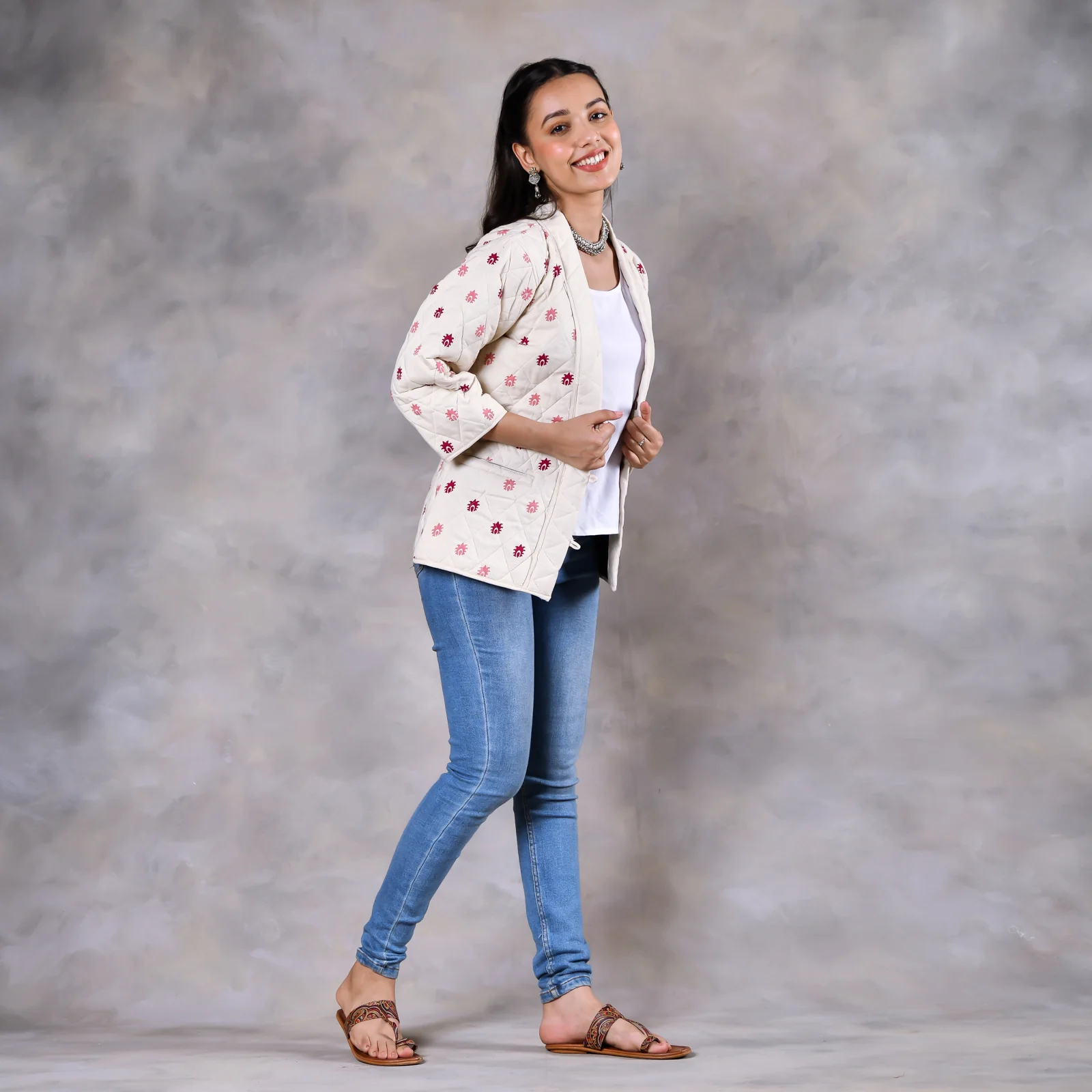 Gulmohar Off White Quilted Jacket - Image 4