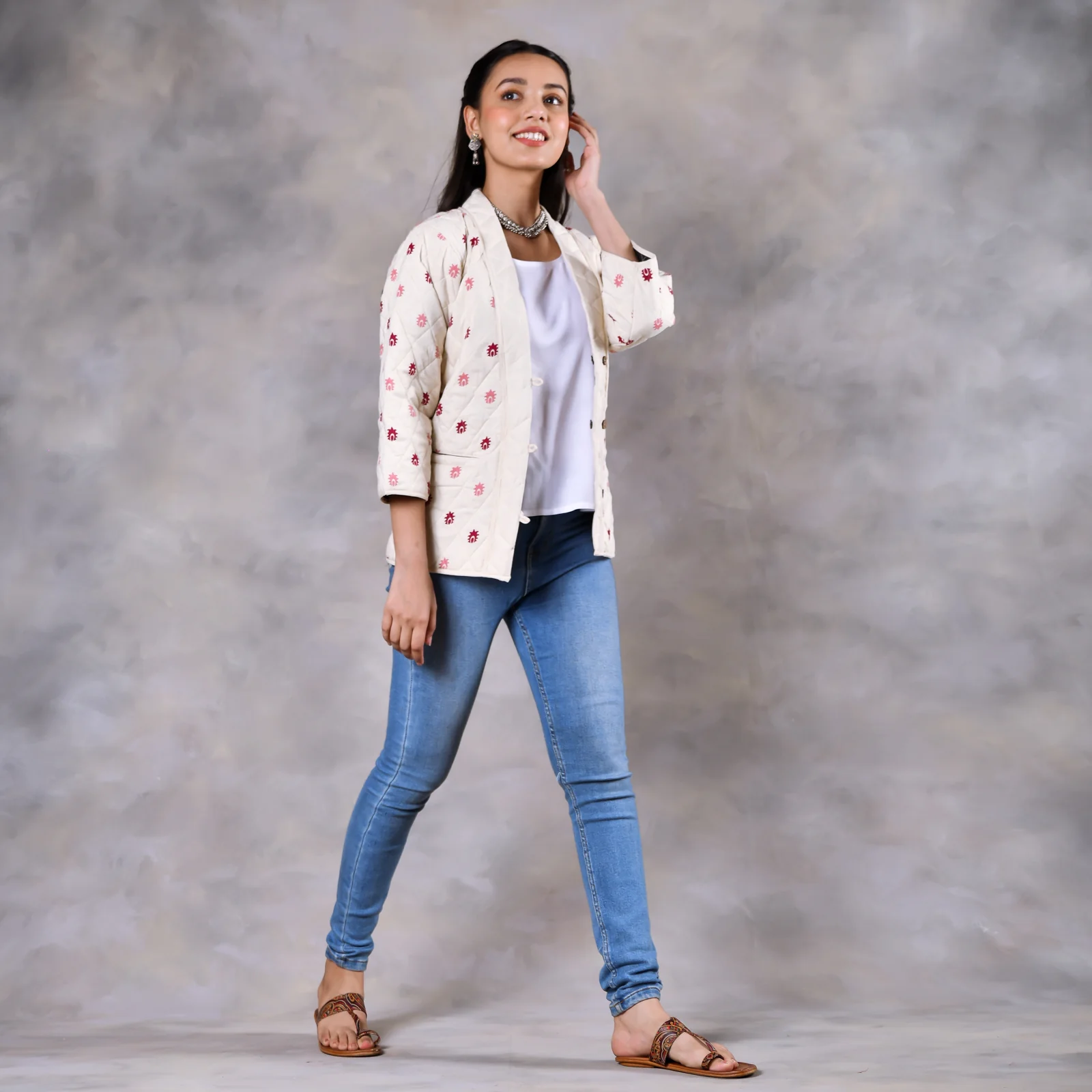 Gulmohar Off White Quilted Jacket - Image 7