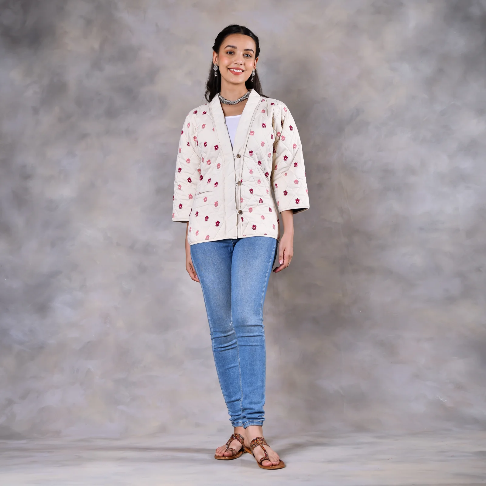 Gulmohar Off White Quilted Jacket - Image 8