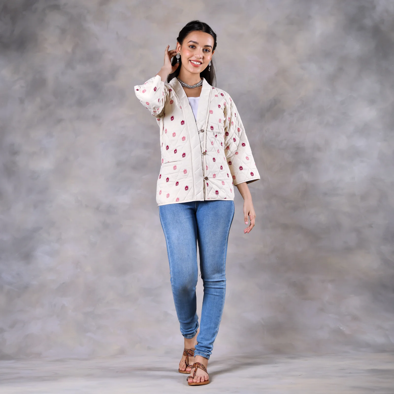 Gulmohar Off White Quilted Jacket - Image 9