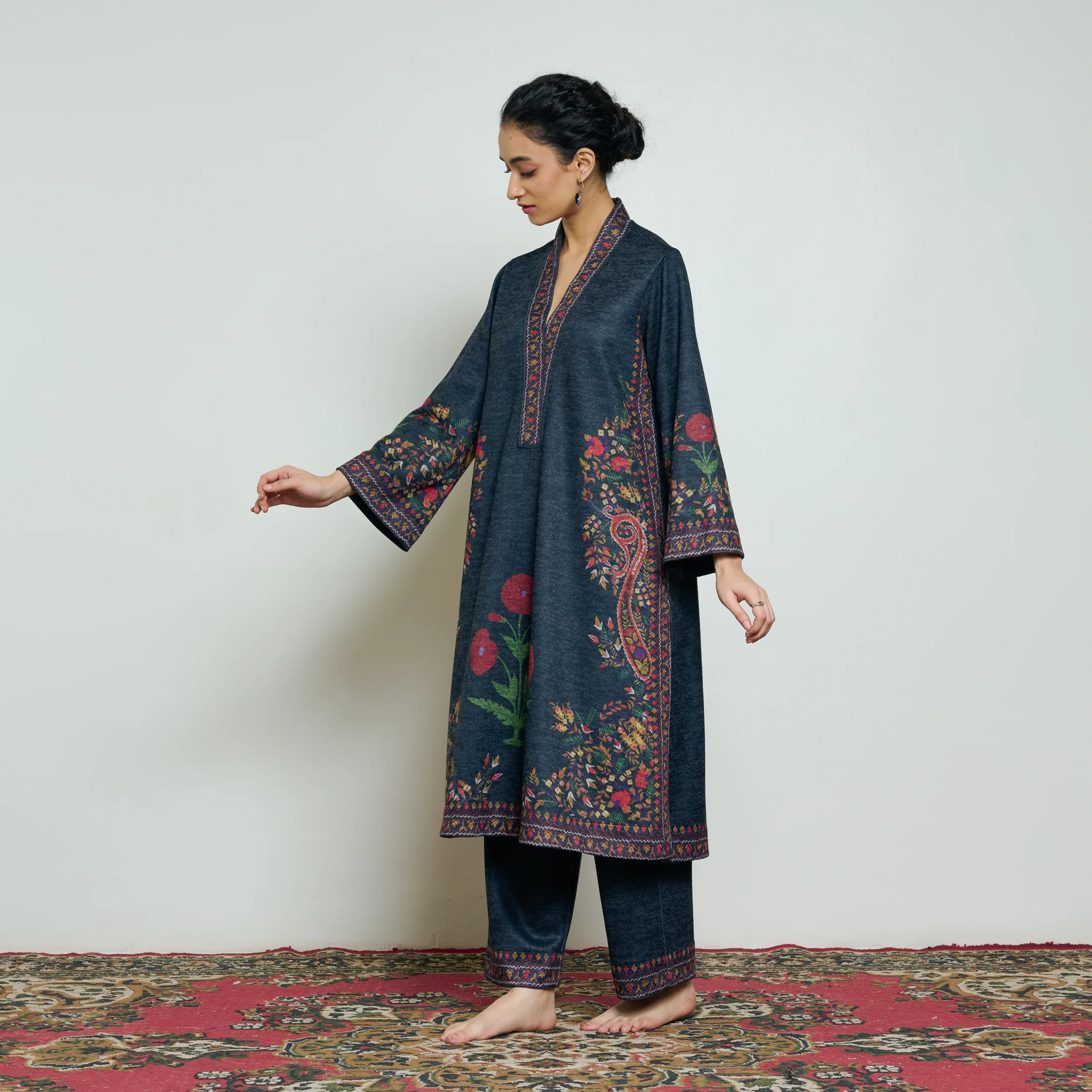 Gulmohar Woollen Kurta - Charcoal - Image 4