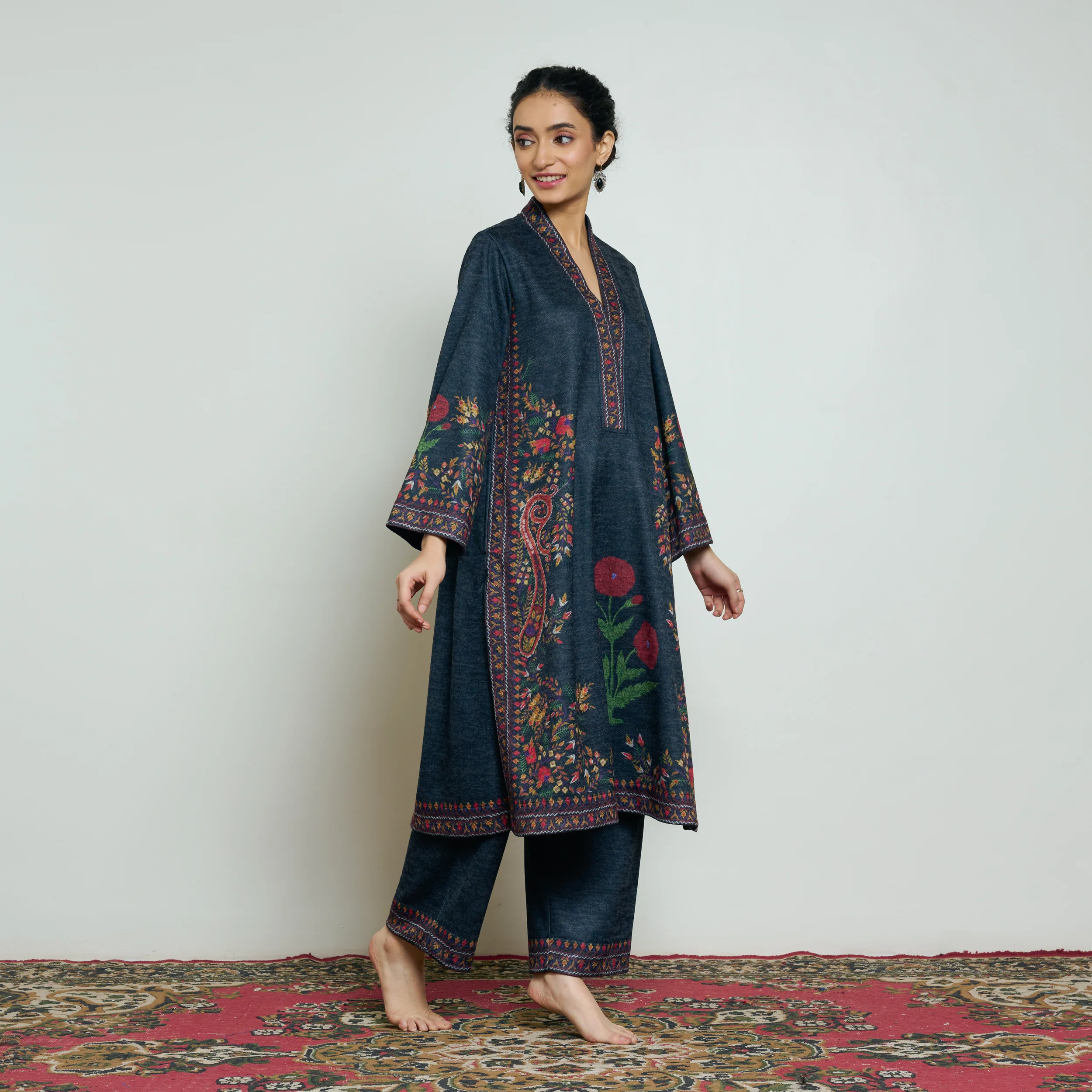 Gulmohar Woollen Kurta - Charcoal - Image 7