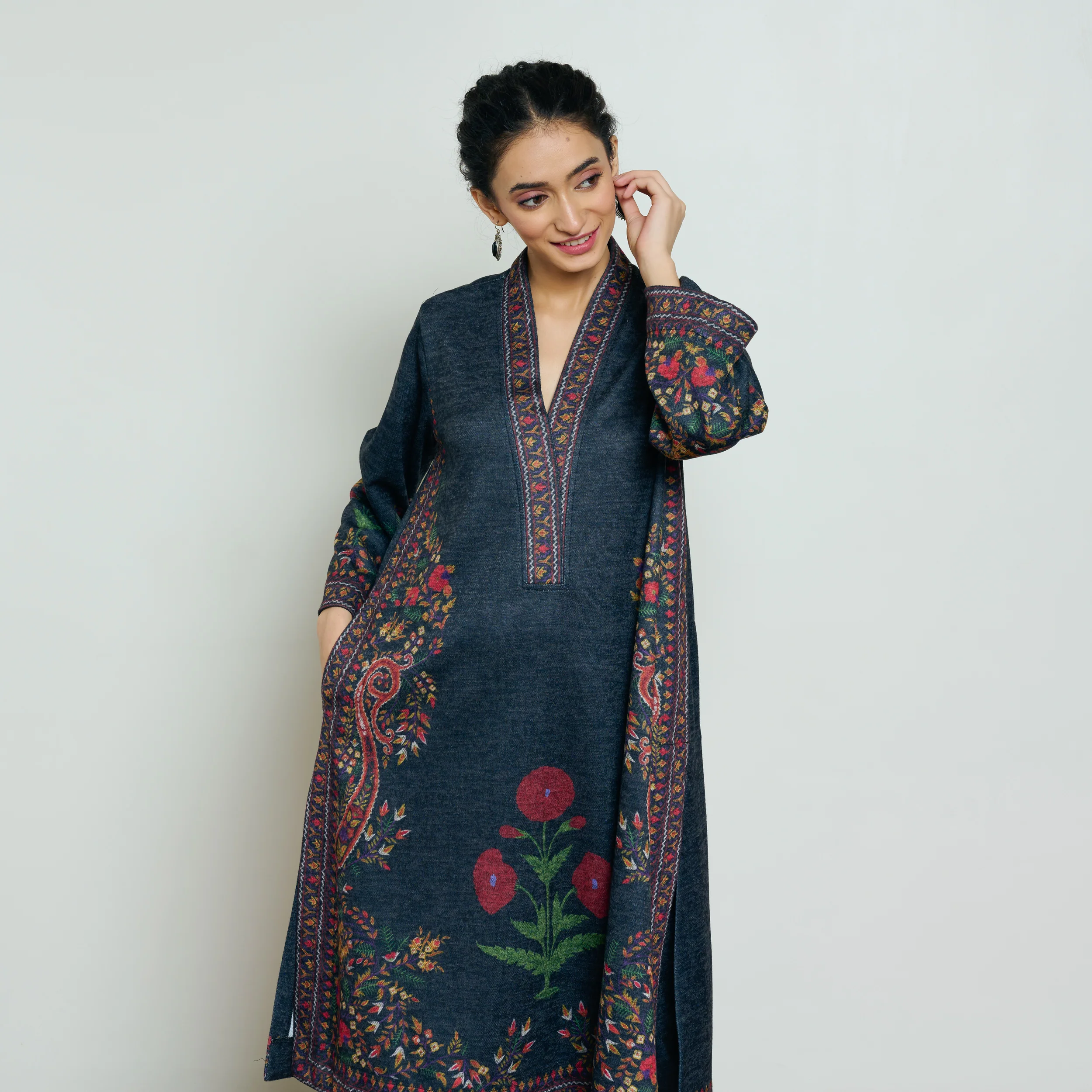 Gulmohar Woollen Kurta - Charcoal - Image 9