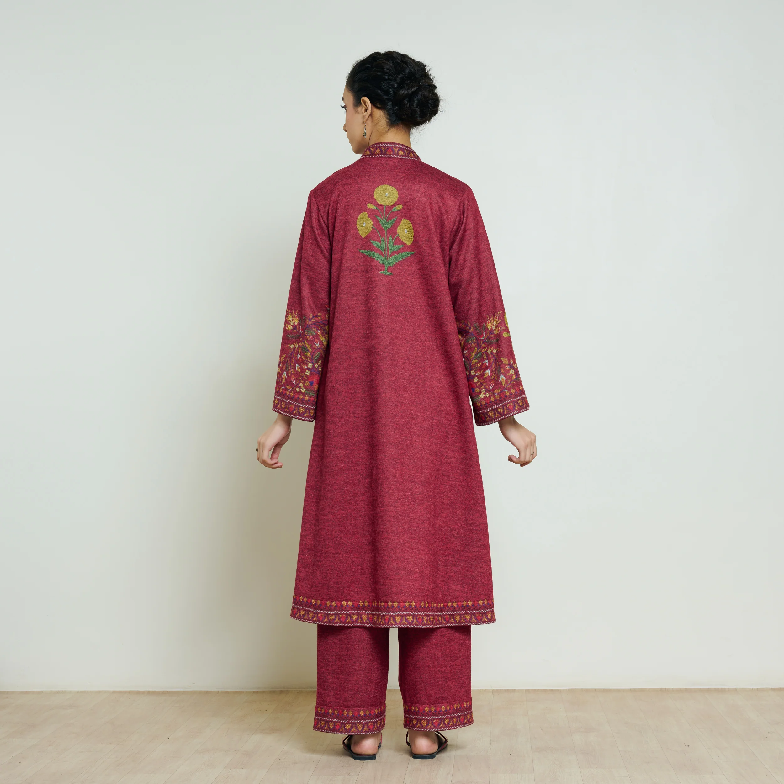 Gulmohar Woollen Kurta Set - Brick Red - Image 11