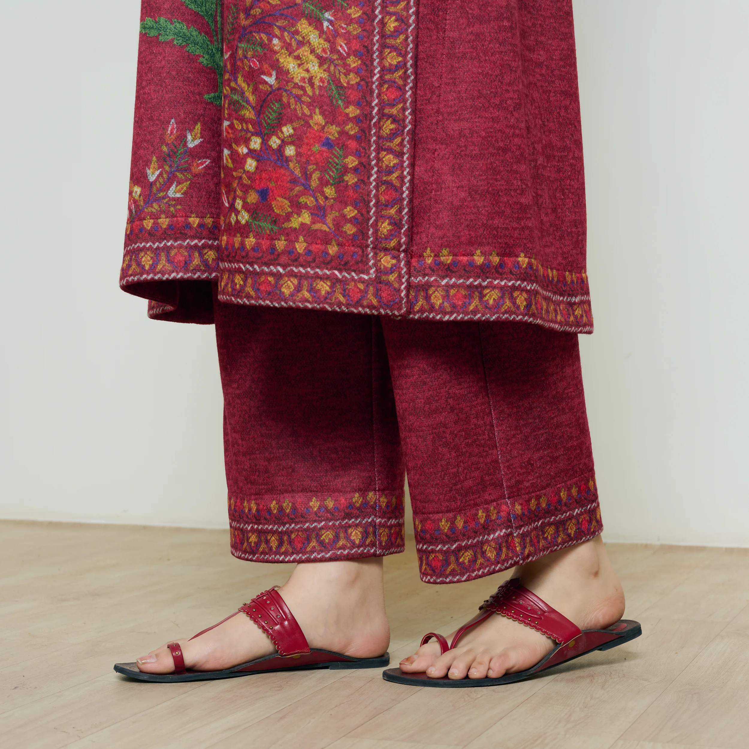 Gulmohar Woollen Kurta Set - Brick Red - Image 4