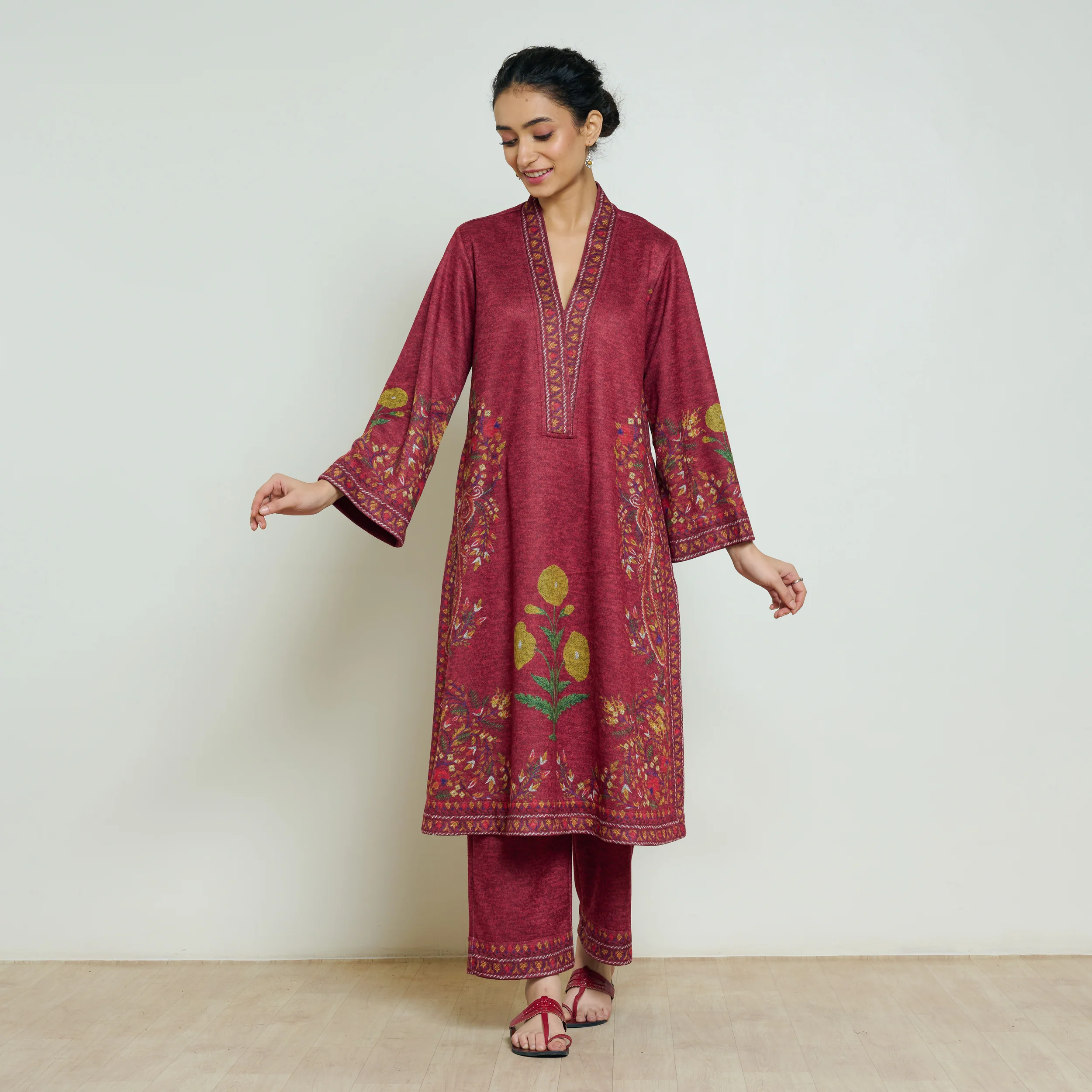 Gulmohar Woollen Kurta Set - Brick Red - Image 6