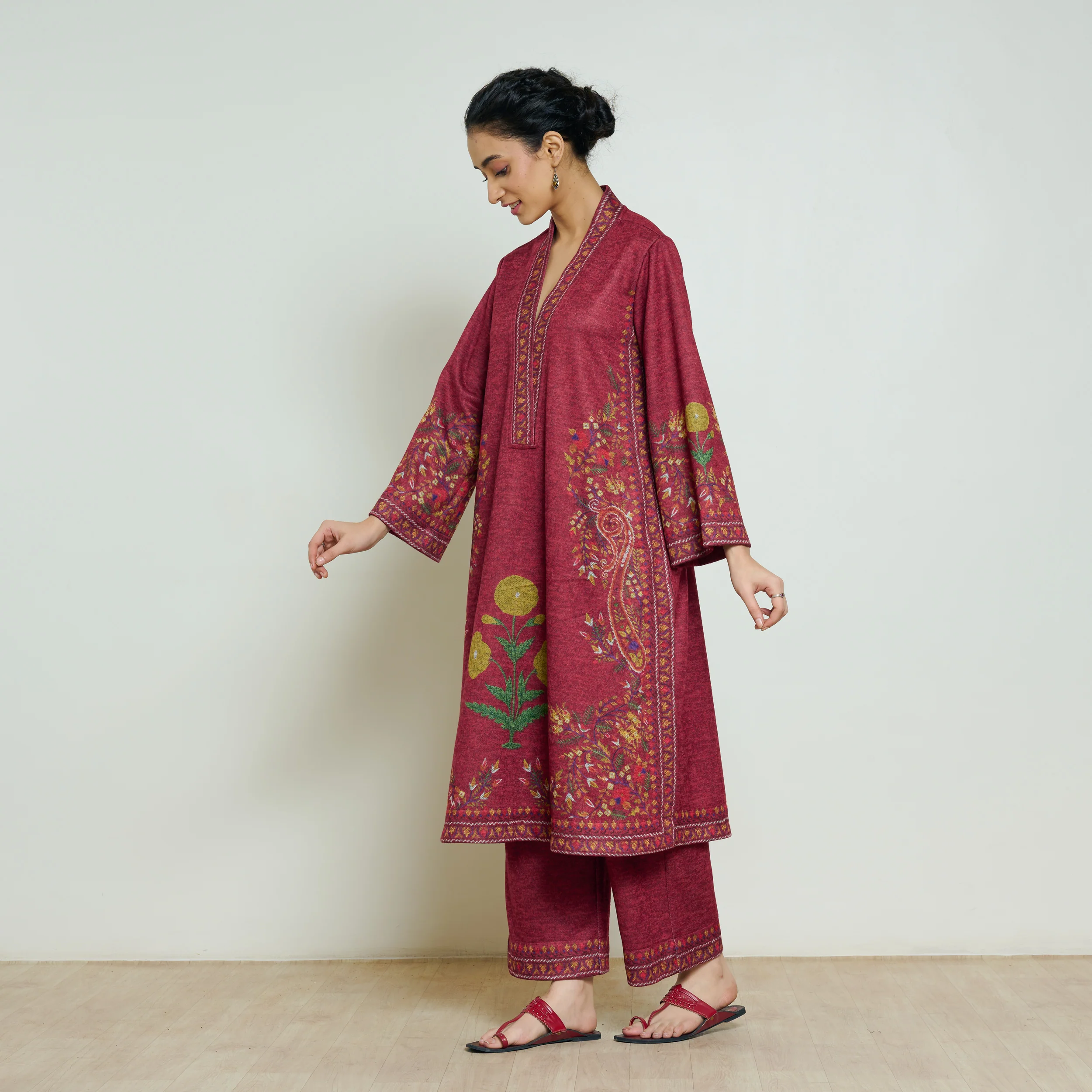 Gulmohar Woollen Kurta Set - Brick Red - Image 7