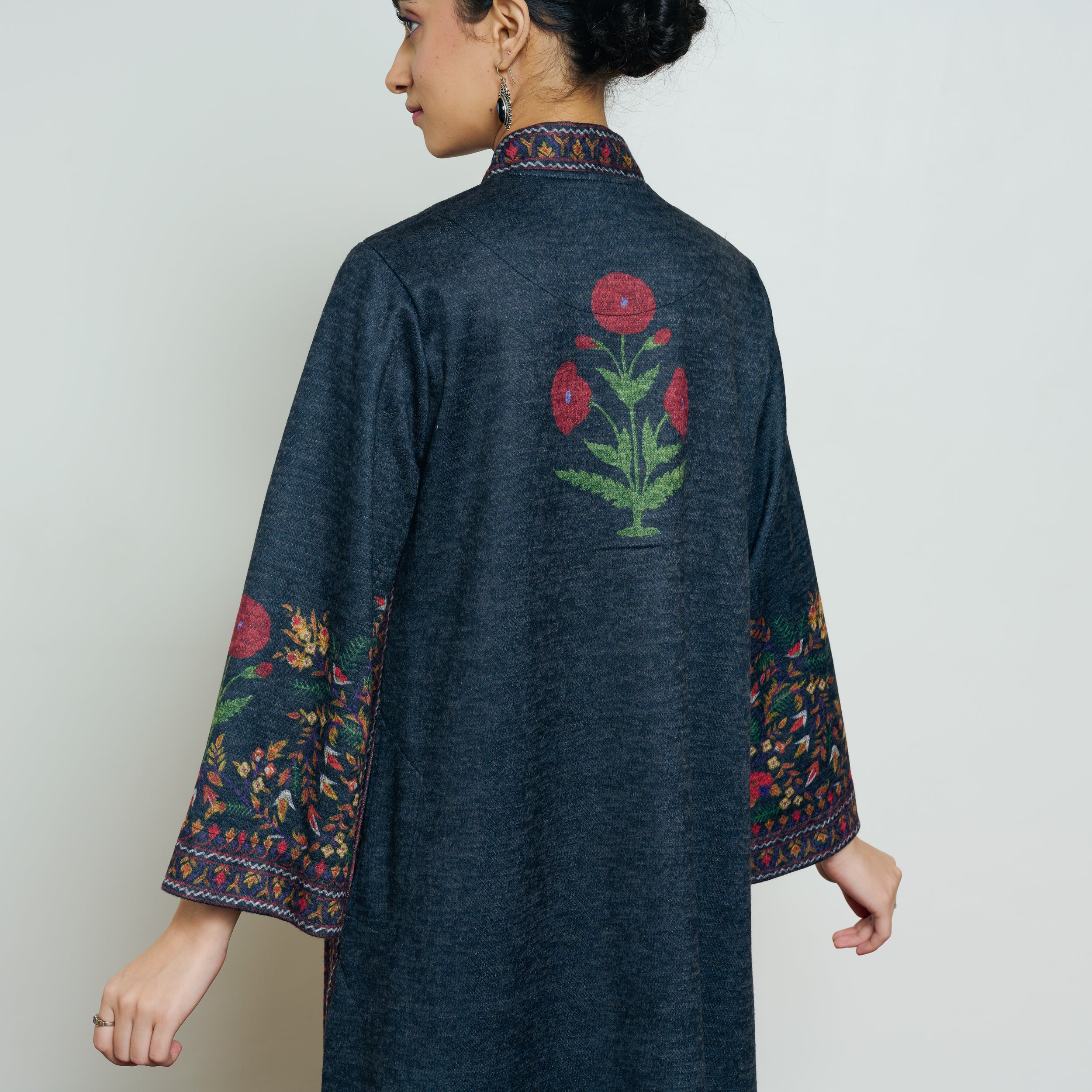 Gulmohar Woollen Kurta Set - Charcoal - Image 3