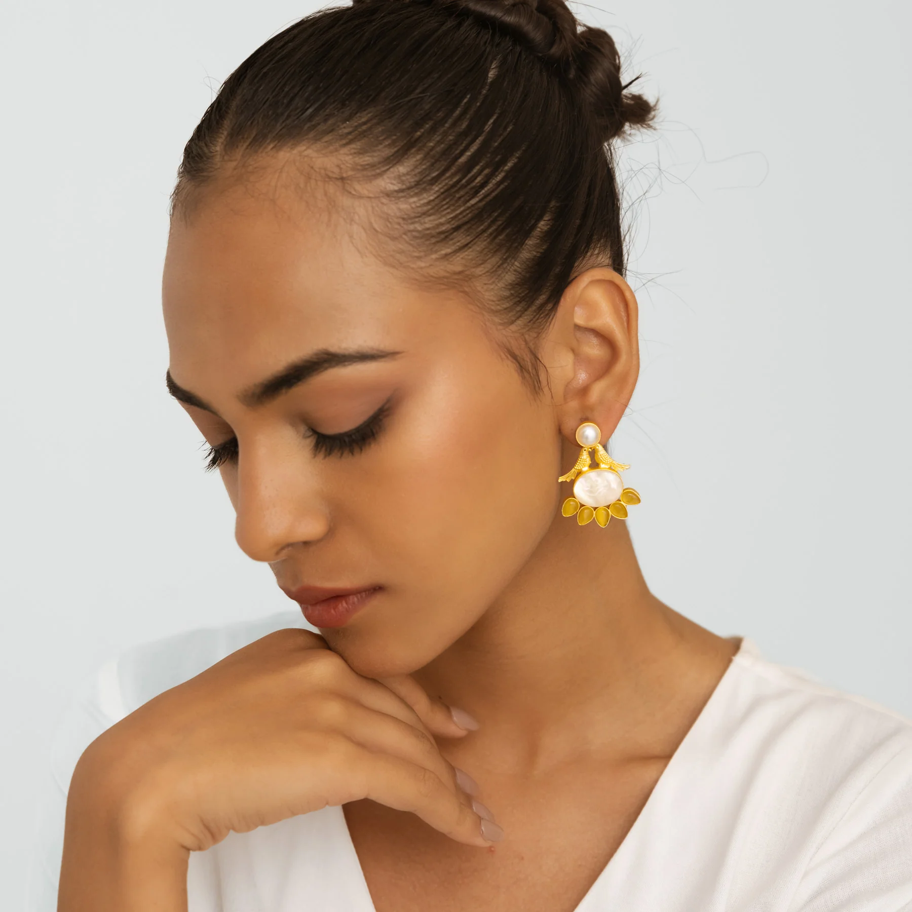 Half Flora Yellow Petal Earrings - Gold - Image 3