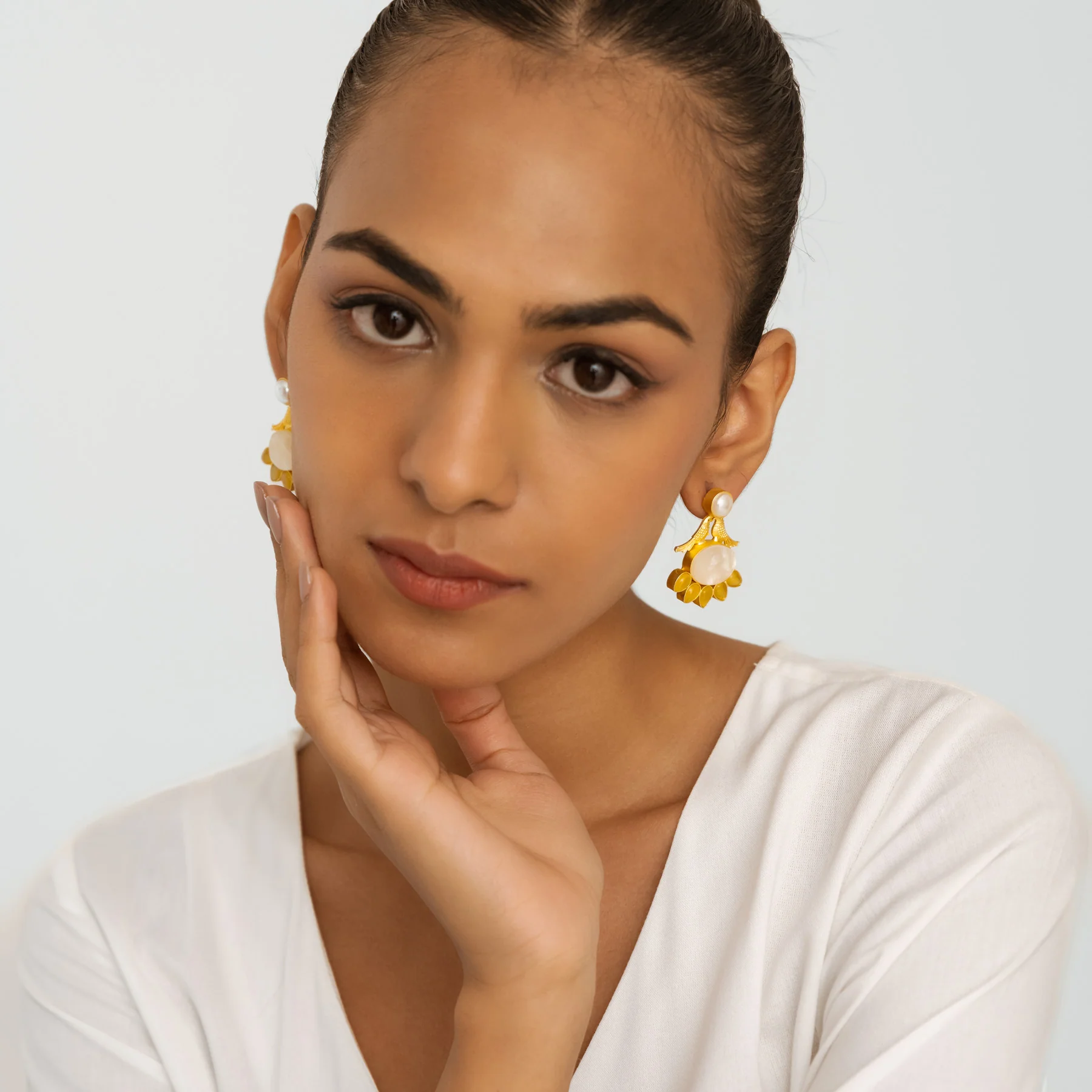 Half Flora Yellow Petal Earrings - Gold - Image 4
