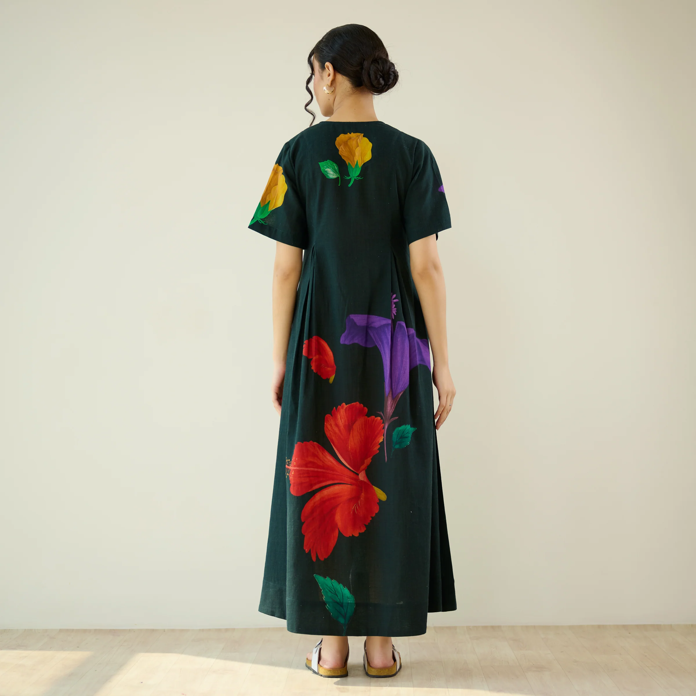 Hibiscus Bloom Cotton Maxi Dress - Emerald Green - Image 6