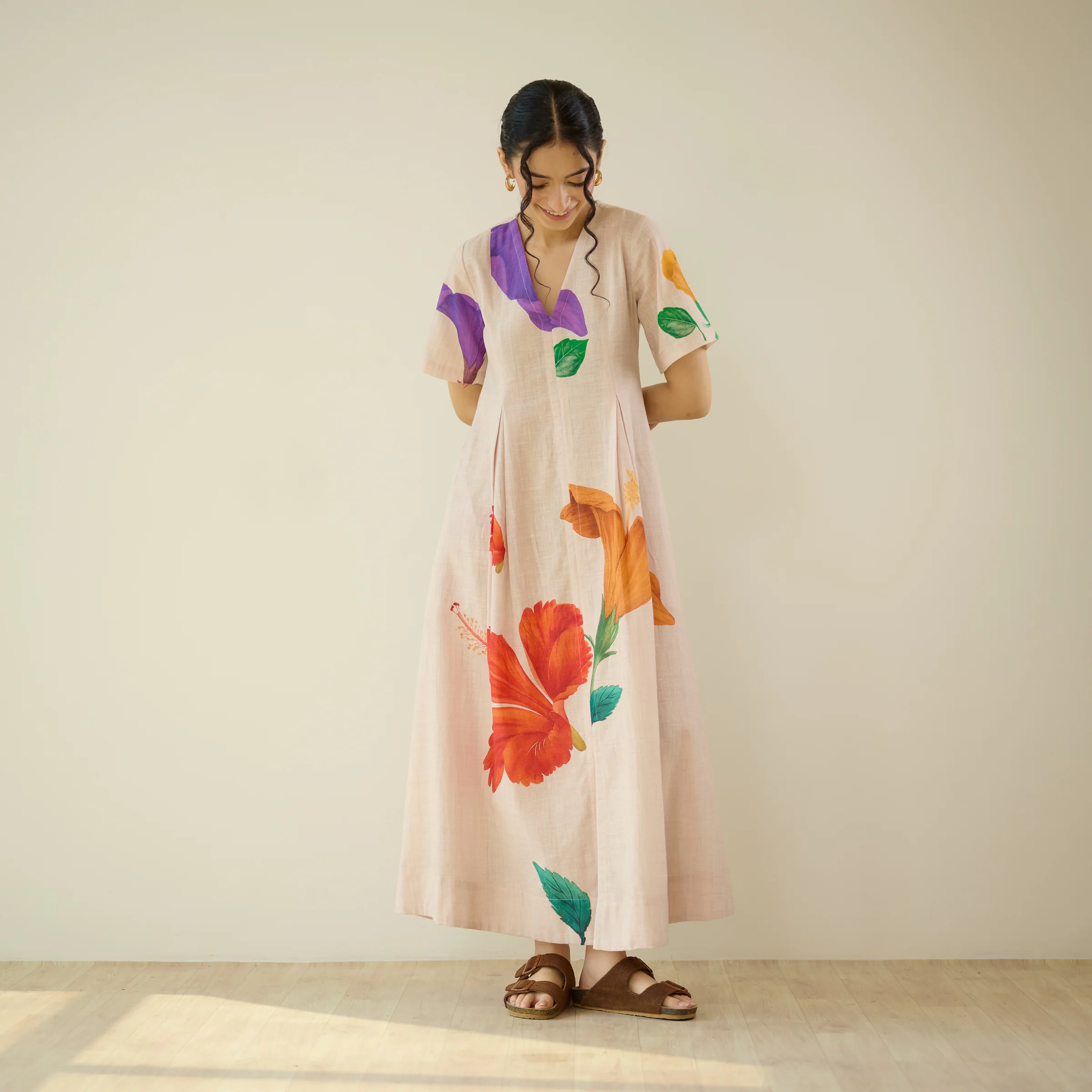 Hibiscus Bloom Cotton Maxi Dress - Off White