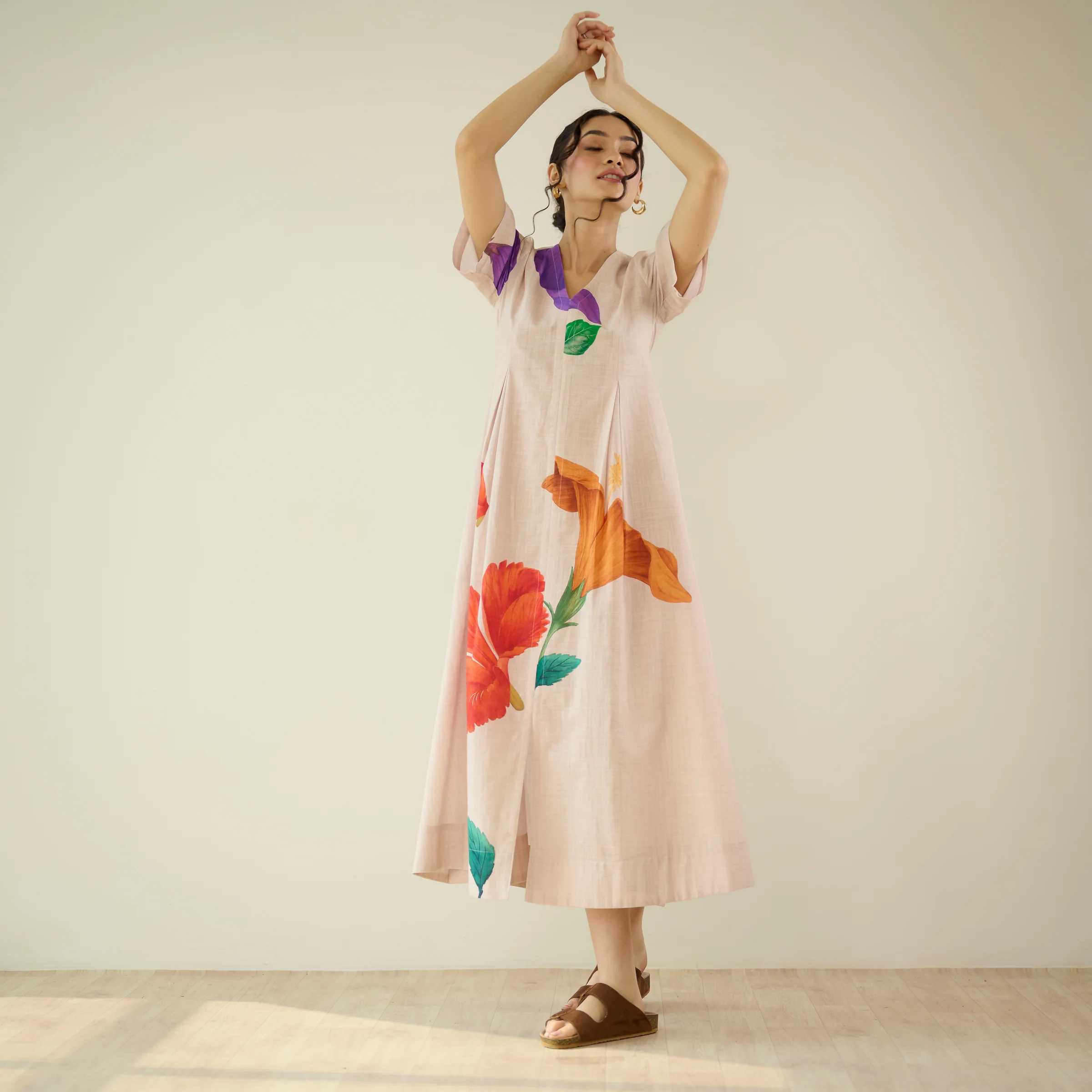 Hibiscus Bloom Cotton Maxi Dress - Off White - Image 2