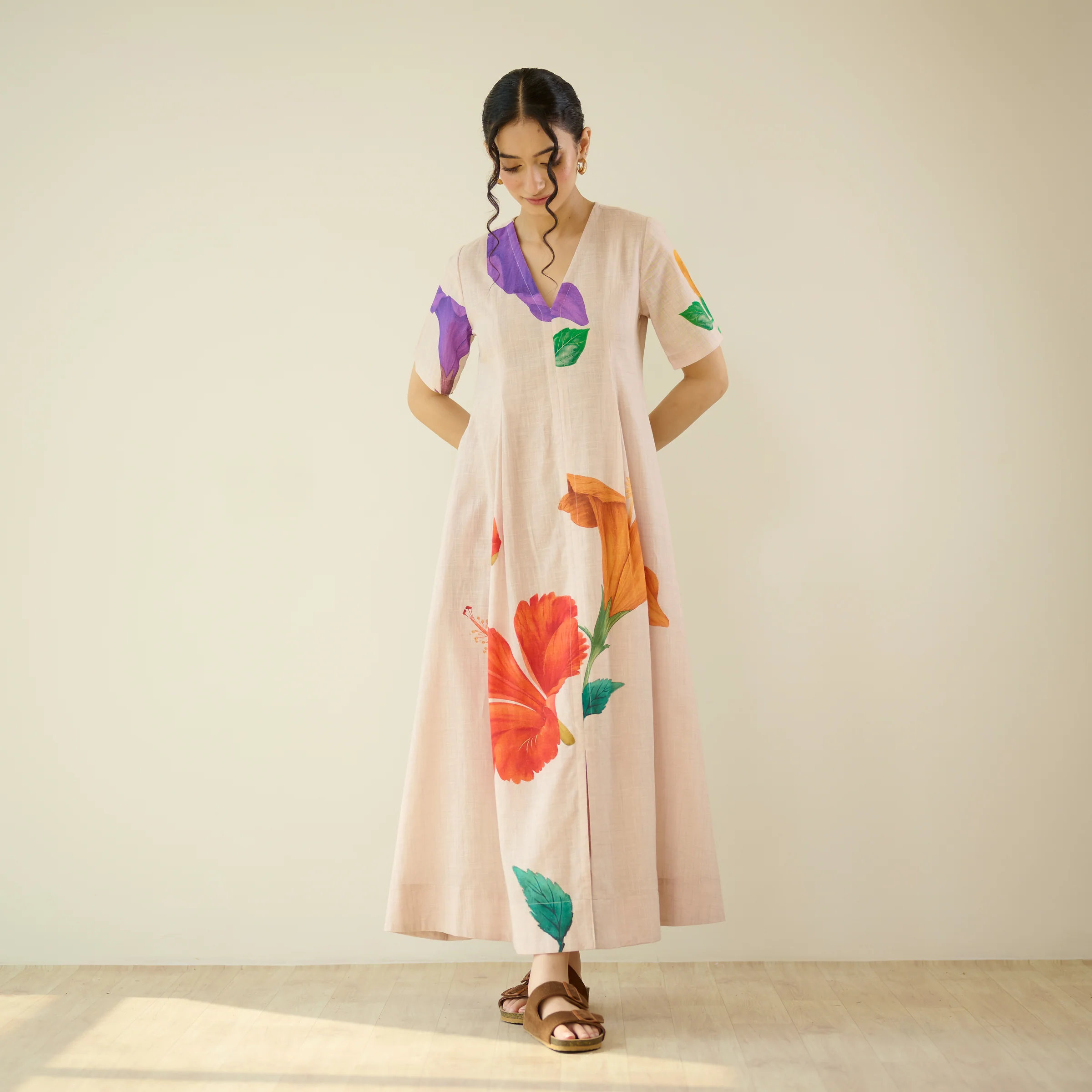 Hibiscus Bloom Cotton Maxi Dress - Off White - Image 9