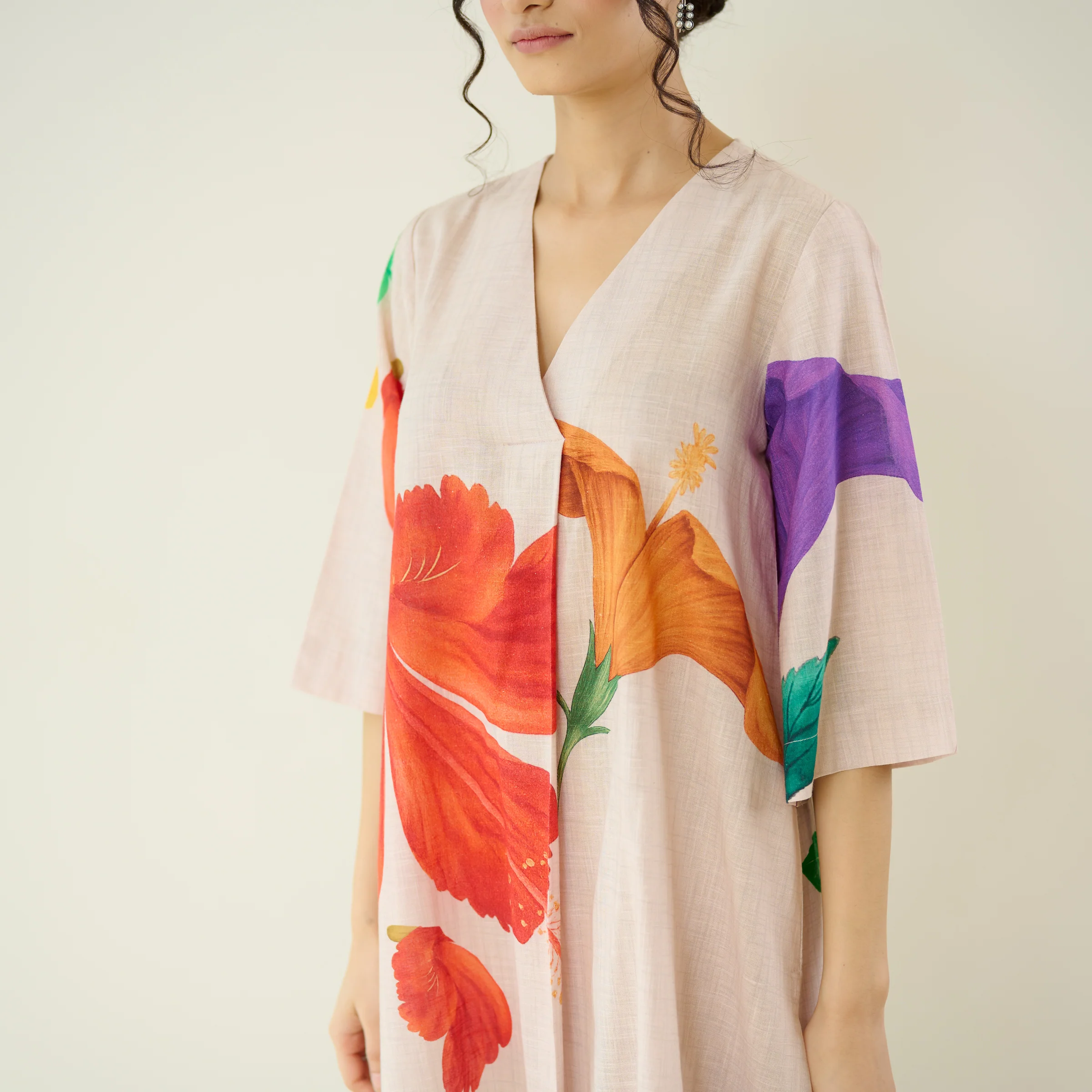 Hibiscus Slub Cotton Kurta Set - Off White - Image 8